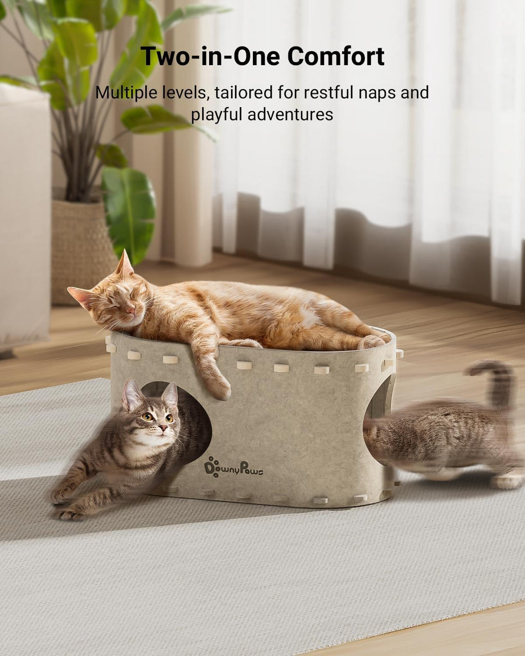 Cat House for Indoor Cats, Cat Bed Cave for Multiple & Large Cats up to 22 Lbs, Scratch Resistant, Cream