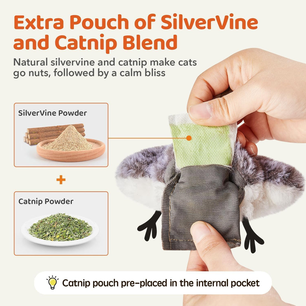 Cat Toys Flapping Bird (No Flying), Lifelike Sandpiper Chirp Tweet, Rechargeable Touch Activated Kitten Toy Interactive Cat Exercise Toys for All Breeds Cat Kicker Catnip Toys 4.0"