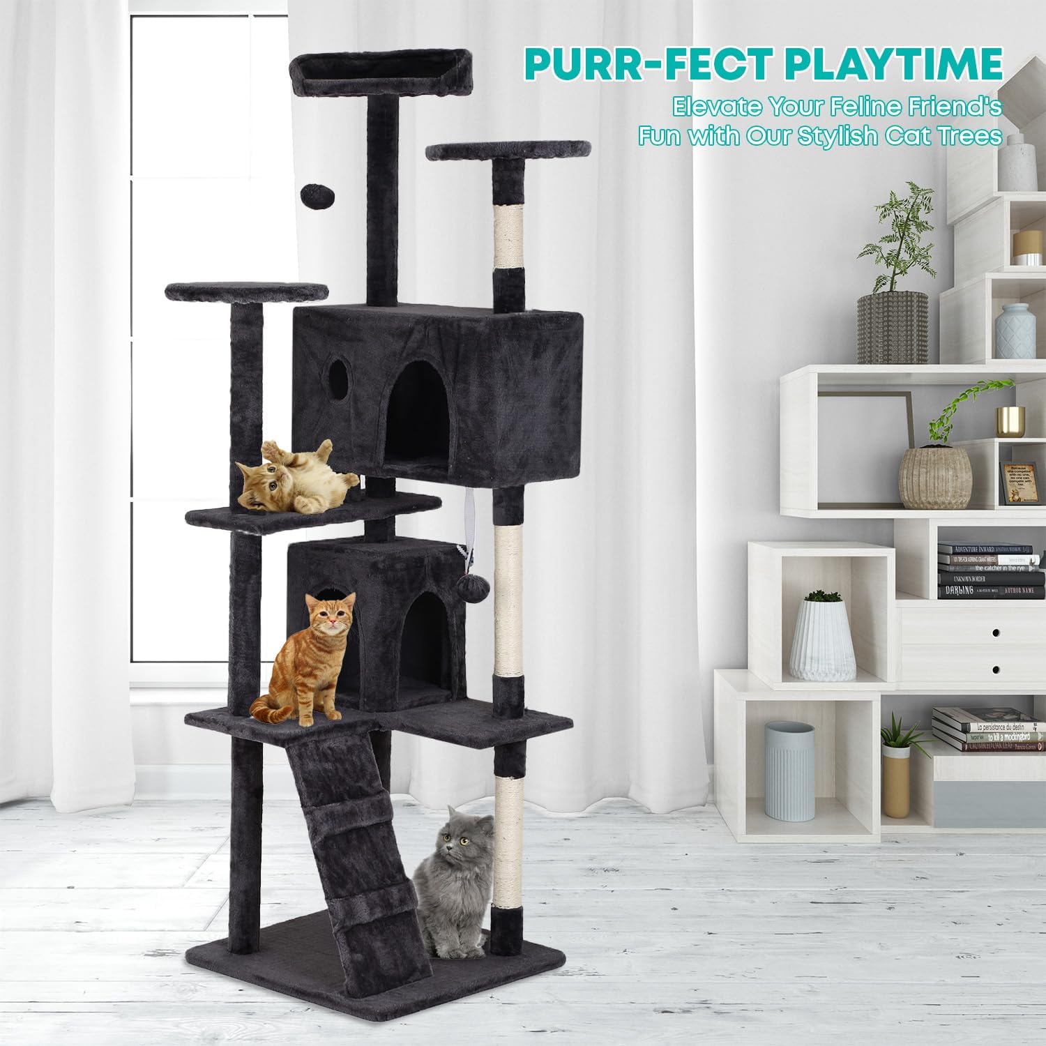 Cat Tree 70In Cat Tower Multi-Level Durable Cat Scratching Post & Cozy Fun Cat Jumping Platform , Dark Gray