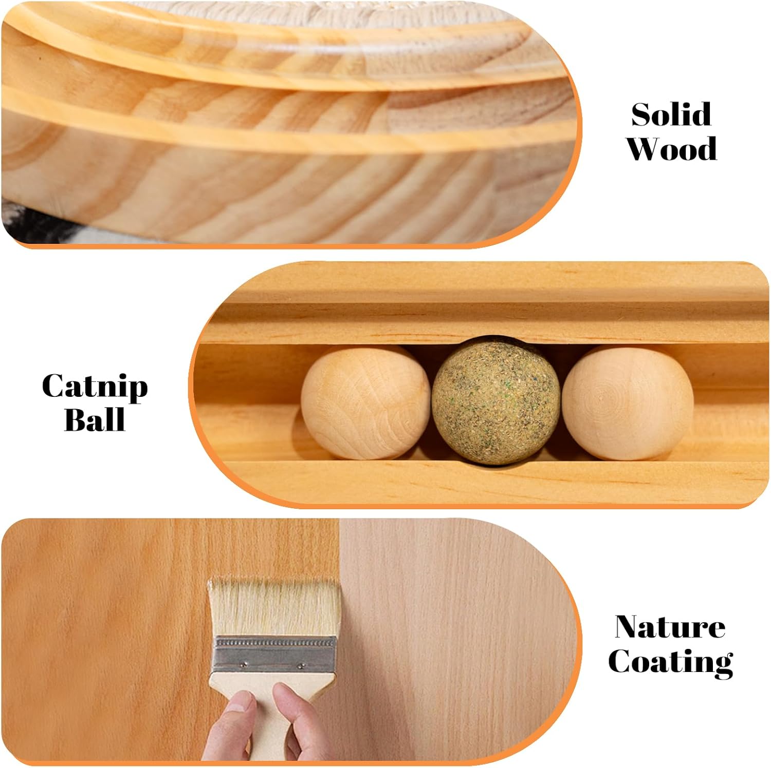 Sisal Cat Scratcher Toy with Ball Track Wooden Interactive Cat Toy for Indoor Cats Scratch Pad, for Kitty and Medium Cat