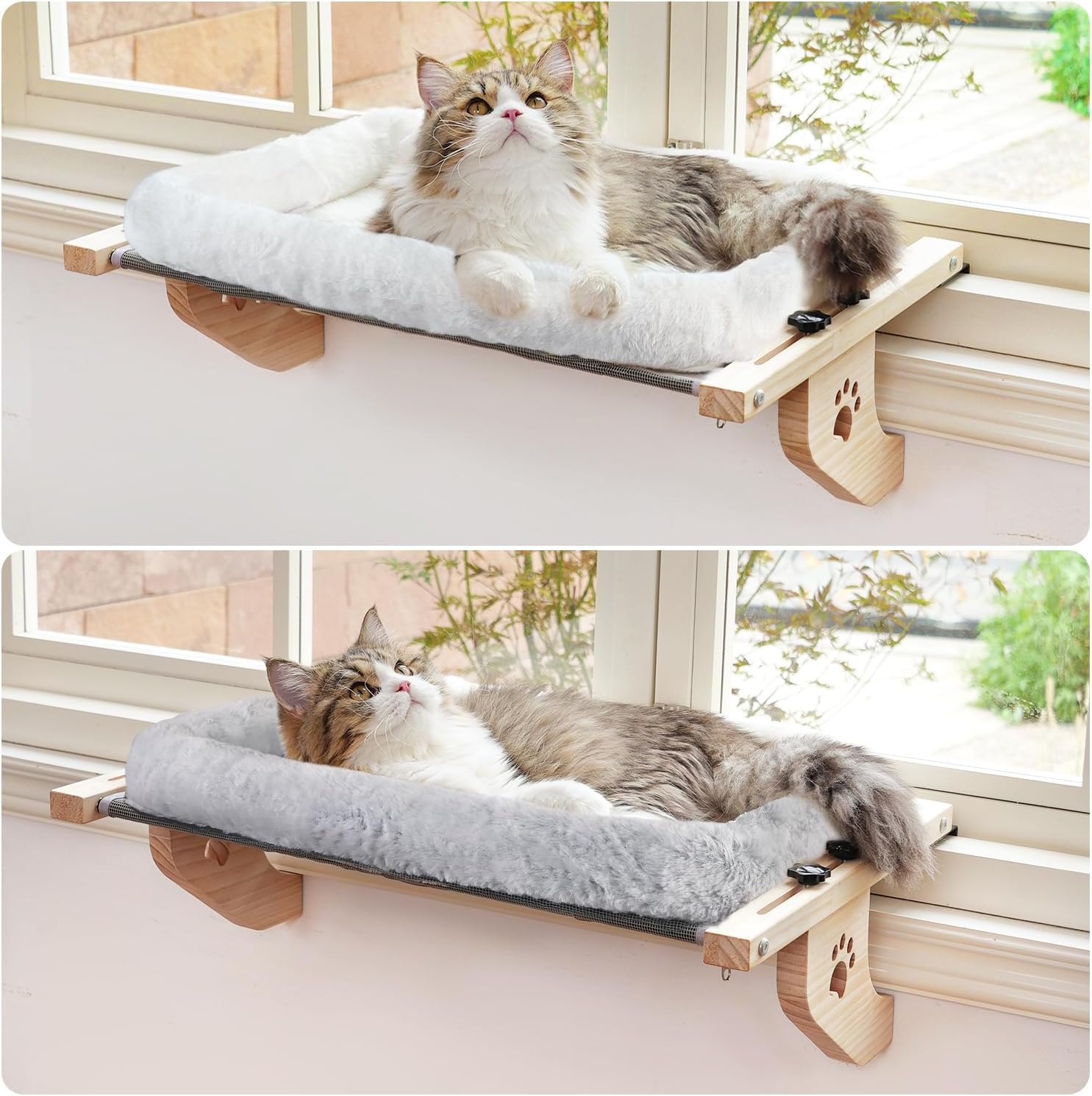 Cat Sill Window Perch Sturdy Hammock Window Seat with Cushion Bed Cover, Wood & Metal Frame for Large Cats