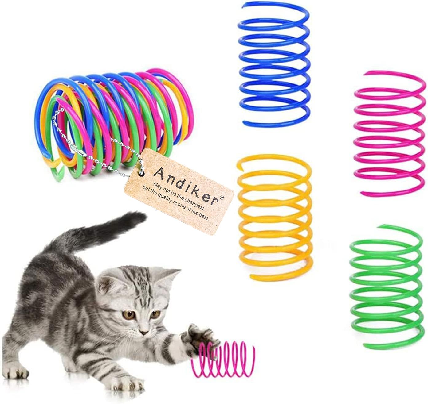 Interactive Cat Spiral Creative Spring Toy to Kill Time and Keep Fit, Sturdy and Heavy Plastic for Swatting, Biting, Hunting Kitten Toys, Colorful, 12 Pcs