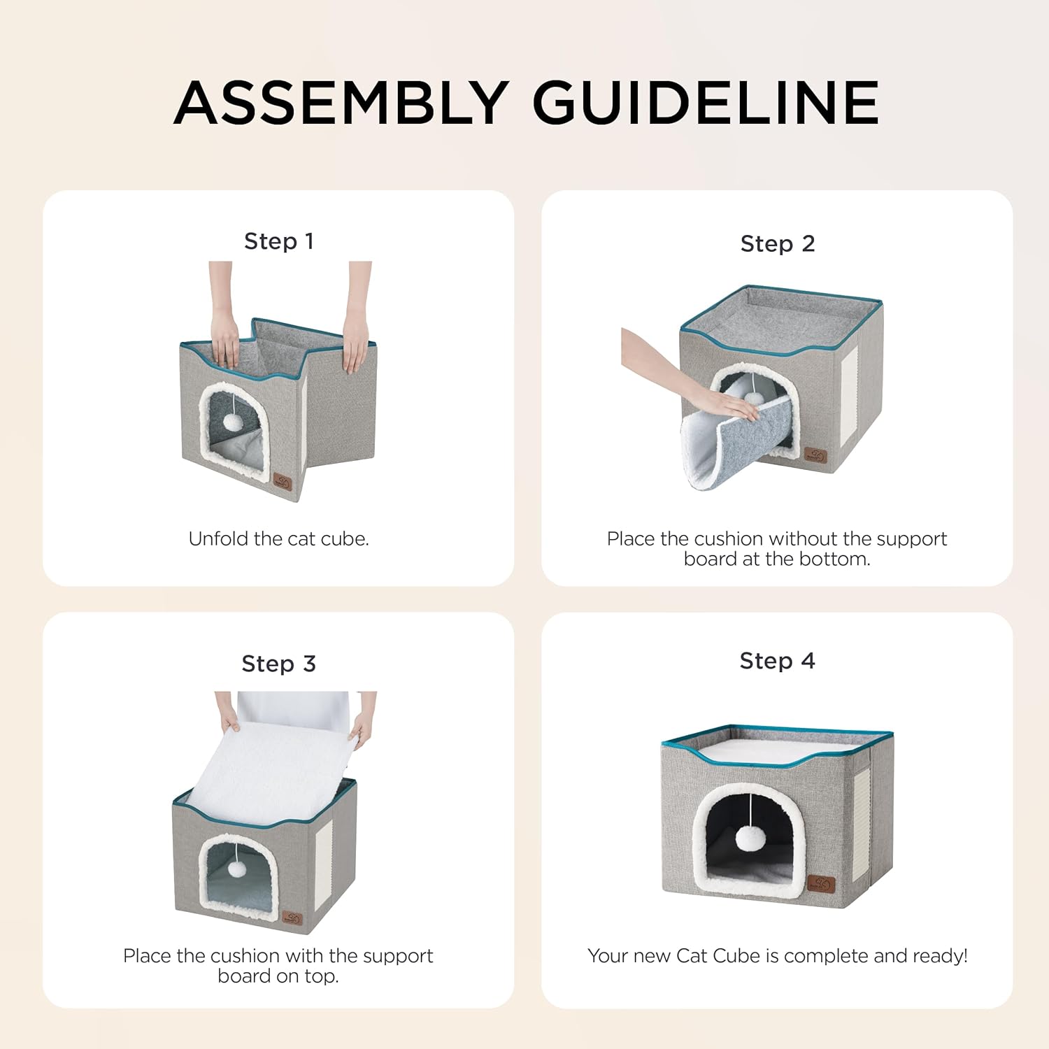 Cat Beds for Indoor Cats - Large Cat Cave for Pet Cat House with Scratch Pad, Foldable Cat Hideaway, Grey
