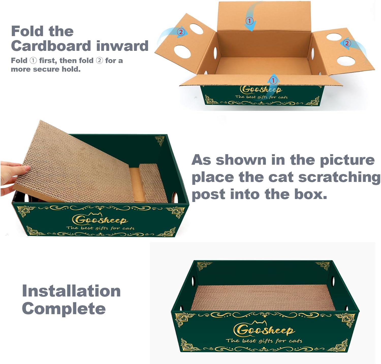 Cat Scratching Post Cat Scratching Board,2-In1 L Shaped Cats Cardboard Scratcher with Box, Kitten, Pad for Indoor Cats Grey