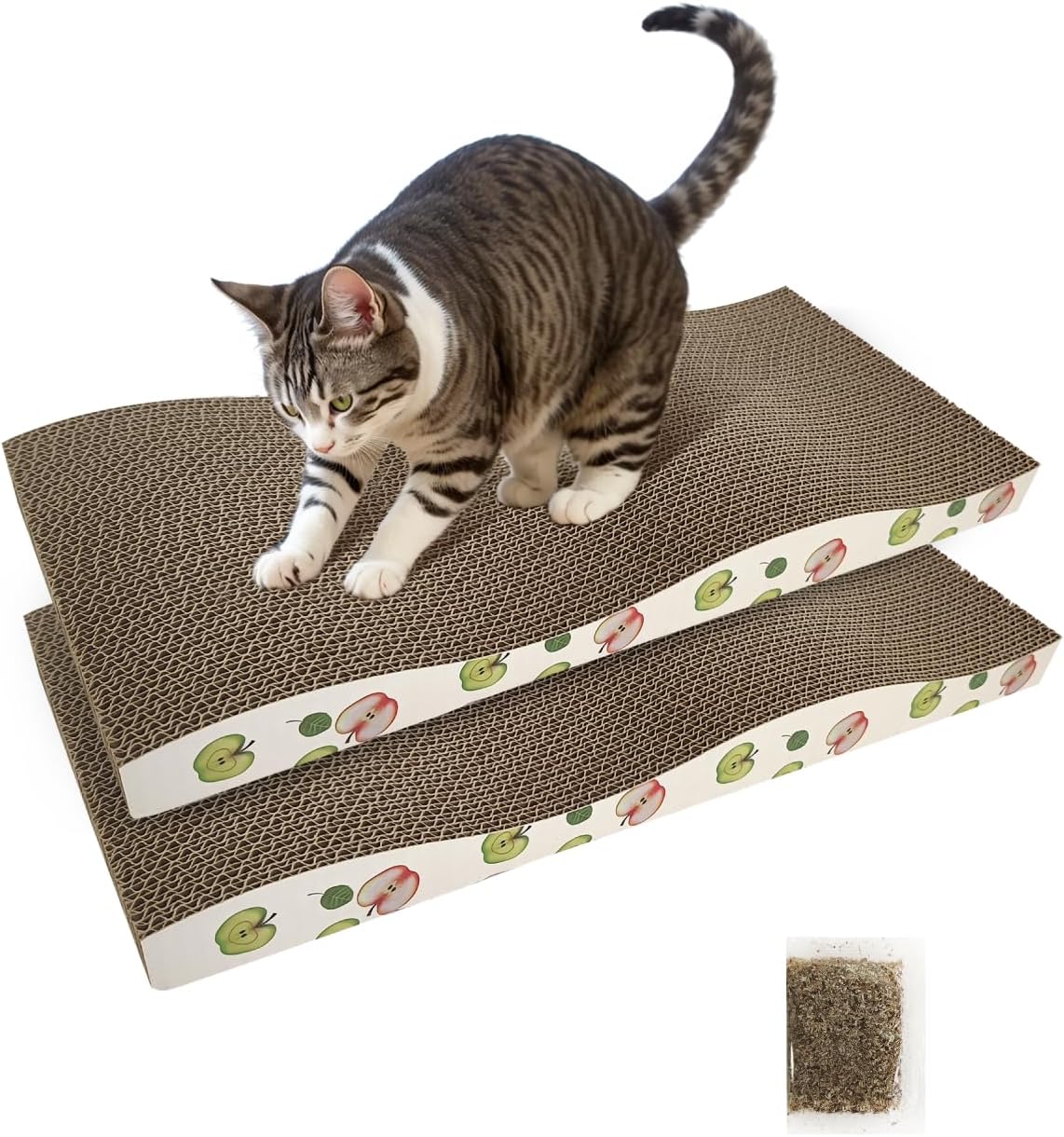 Cat Scratching Board, Corrugate Cat Scratcher for Indoor Cats with Catnip, Cat Scratch Pad with Premium Scratch Textures Design, (Pack of 2)