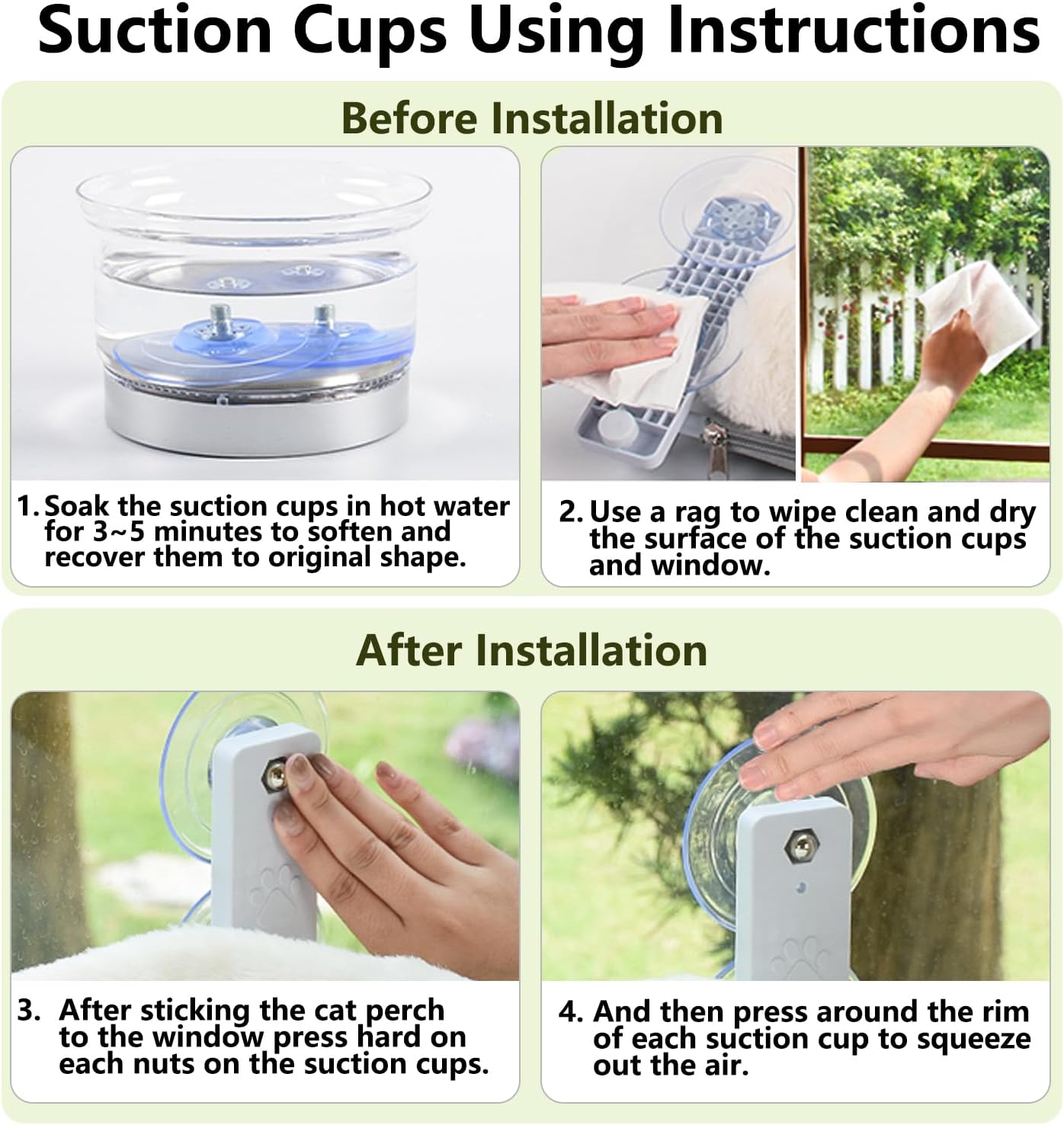 Cordless Cat Window Perch, Window Hammock for Cats with 4 Strong Suction Cups, Solid Metal Frame and Soft Cover, Indoor Cat Bed