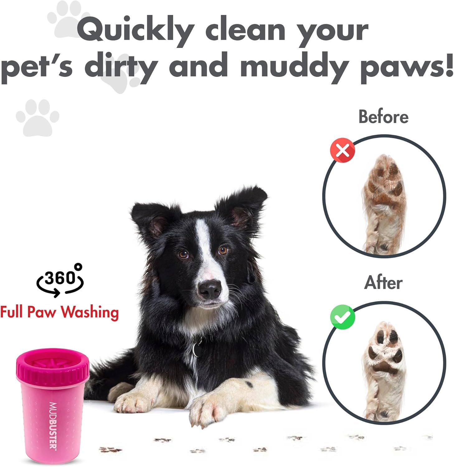 Pink Medium Dog Paw Cleaner, Mudbuster - Premium Quality Pet Supplies and Dog Accessories for Dogs, Easy to Use, Mess Free, BPA Free, Patented Product