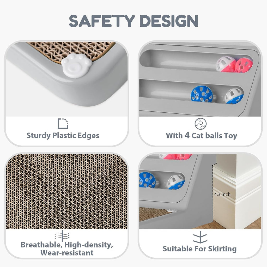 Cat Scratching Post Cat Scratching Board,2-In1 L Shaped Cats Cardboard Scratcher with Box, Kitten, Pad for Indoor Cats Grey