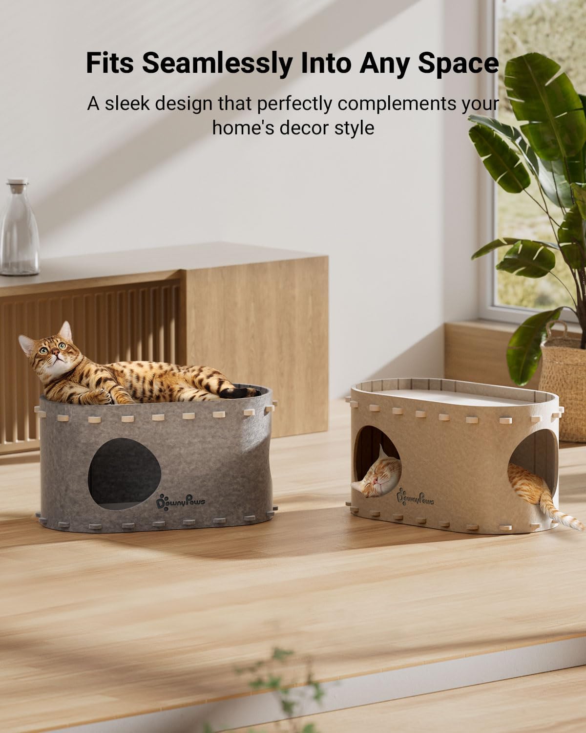 Cat House for Indoor Cats, Cat Bed Cave for Multiple & Large Cats up to 22 Lbs, Scratch Resistant, Cream