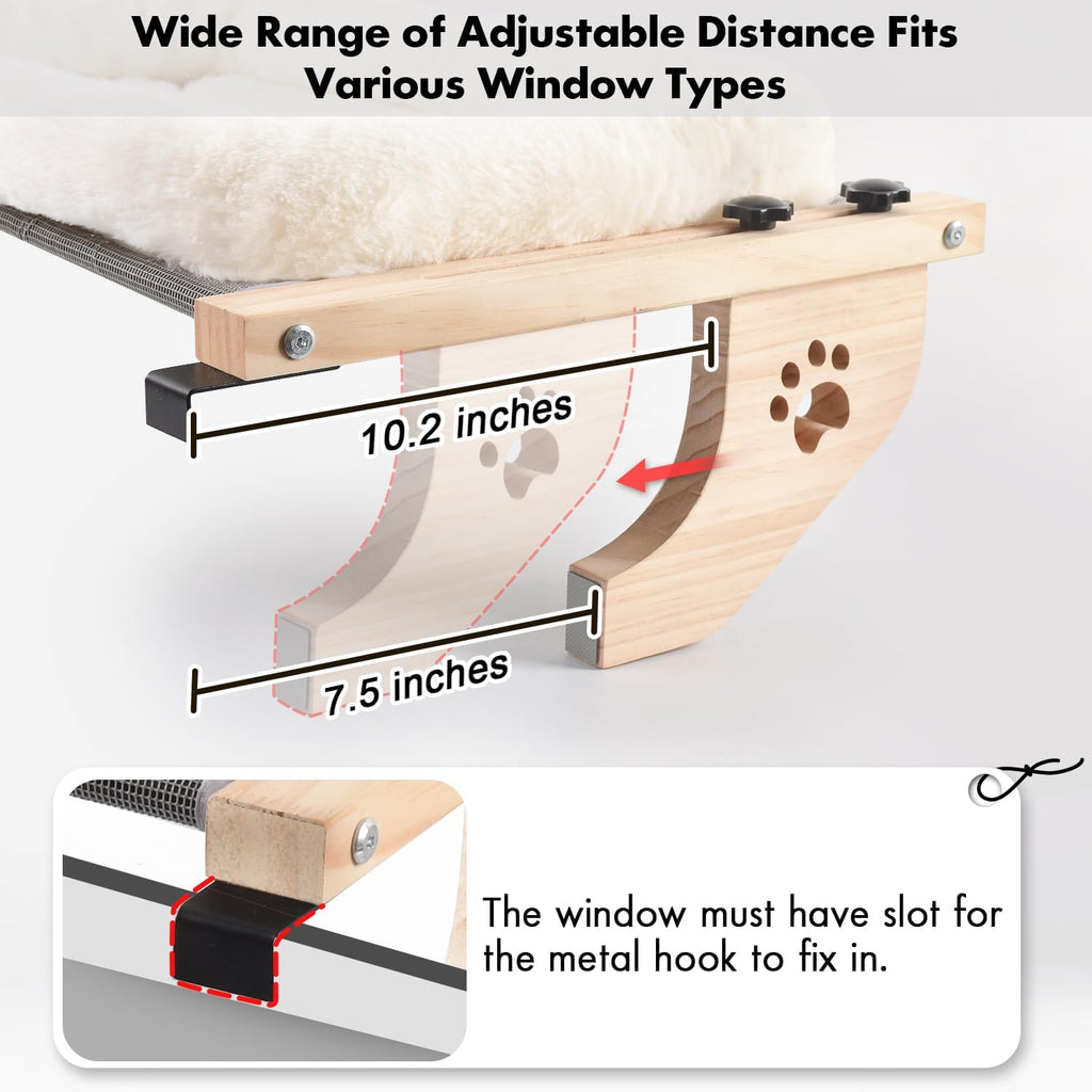 Cat Sill Window Perch Sturdy Hammock Window Seat with Cushion Bed Cover, Wood & Metal Frame for Large Cats