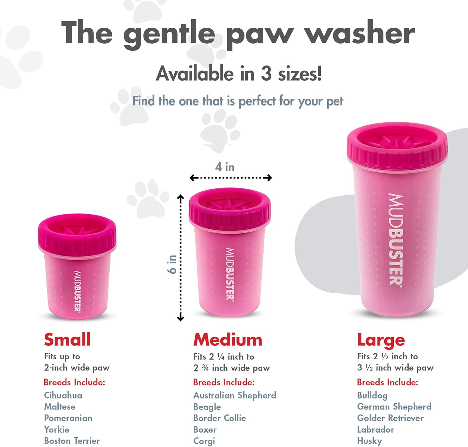 Pink Medium Dog Paw Cleaner, Mudbuster - Premium Quality Pet Supplies and Dog Accessories for Dogs, Easy to Use, Mess Free, BPA Free, Patented Product