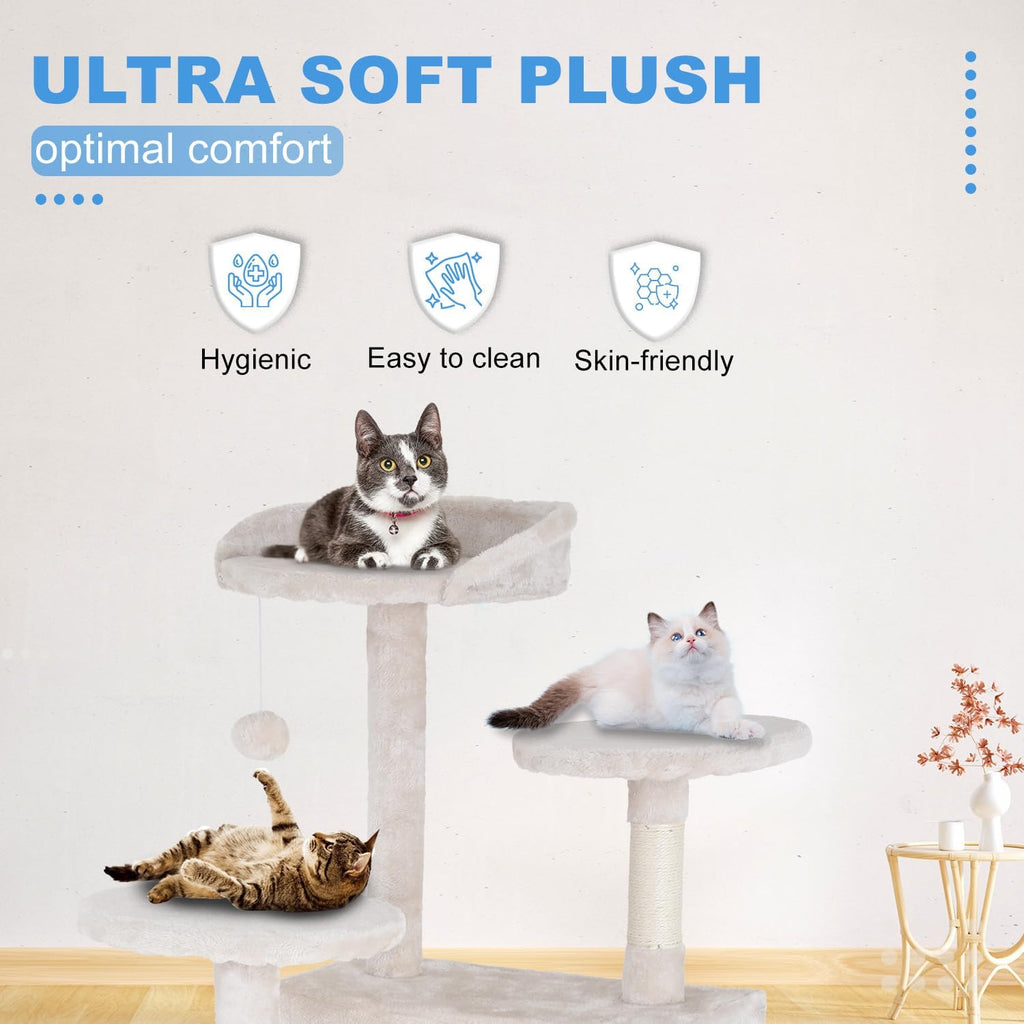 Cat Tree 54In Cat Tower Multi-Level Durable Cat Scratching Post & Cozy Fun Cat Jumping Platform Space Saving , Beige