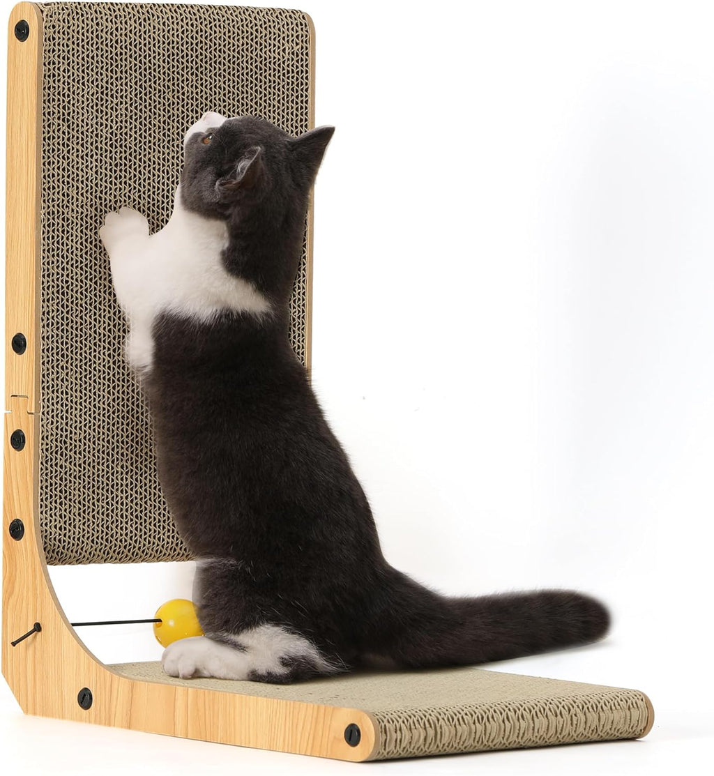 Cat Scratcher, 18.9 Inch L Shape Cat Scratch Pad, Vertical Cat Scratcher Wall Mounted, Cat Scratching Cardboard with Ball Toy for Indoor Cats
