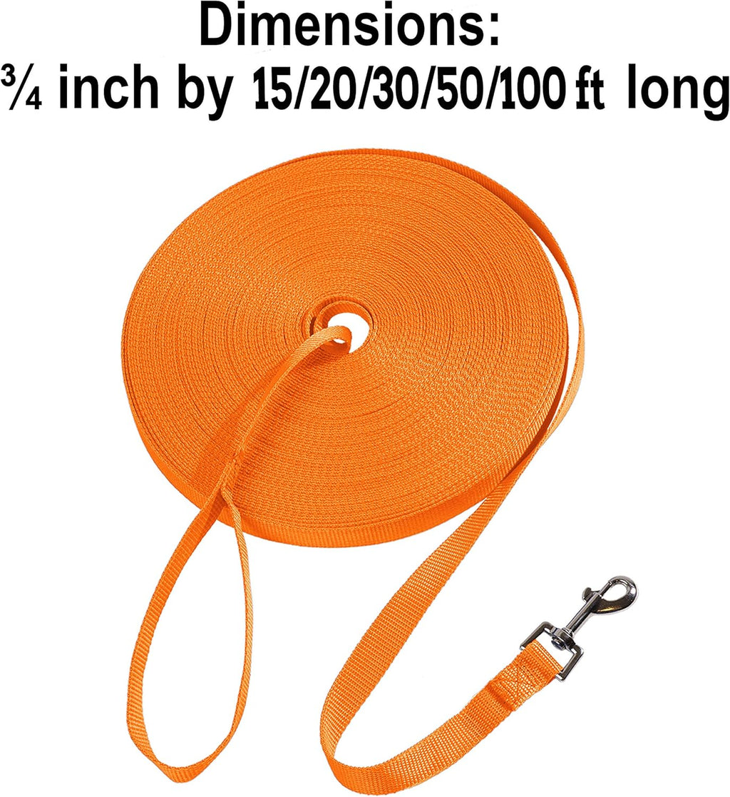 Dog/Puppy Obedience Recall Training Agility Lead - 15Ft 20Ft 30Ft 50Ft 100Ft Leash - Great for Play, Camping, or Backyard - Orange