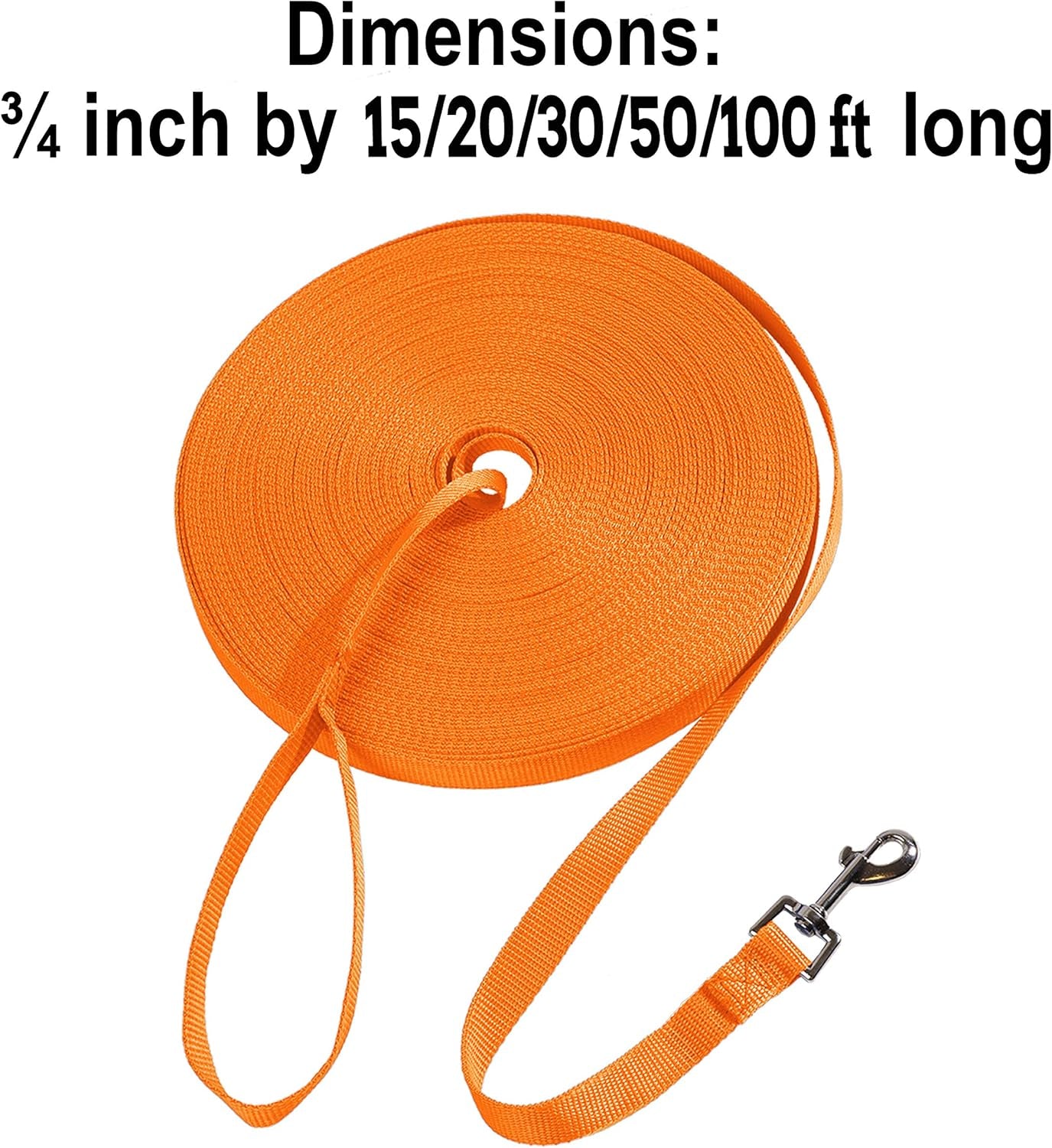 Dog/Puppy Obedience Recall Training Agility Lead - 15Ft 20Ft 30Ft 50Ft 100Ft Leash - Great for Play, Camping, or Backyard - Orange
