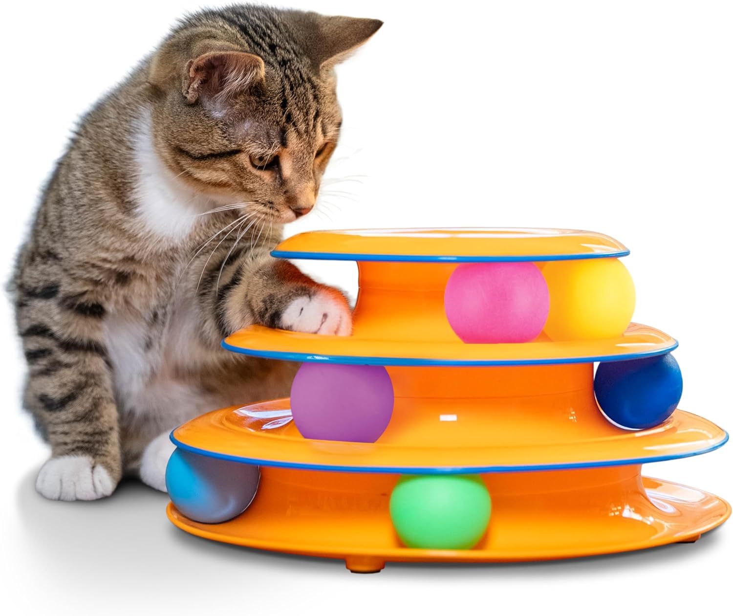 Tower of Tracks 3-Level Cat Track Toy with 6 Balls, Interactive Toy for Indoor Cats, Orange