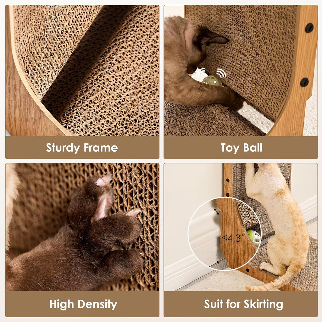 Cardboard Cat Scratcher for Indoor Cats, 26.8 Inch L Shaped Vertical Cat Scratching Board with Ball Cat Toy, Brown