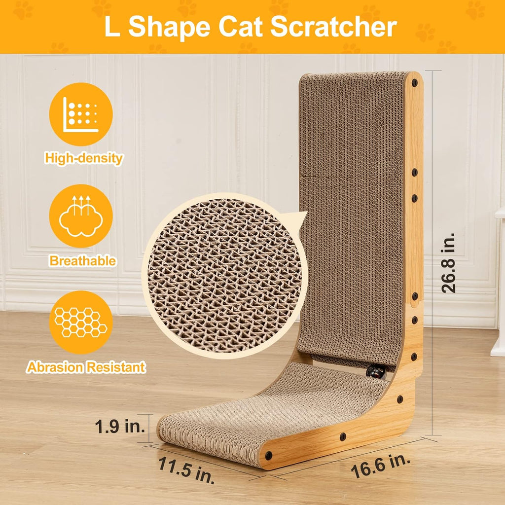 L Shape Cat Scratcher, 26.8 Inch Cat Scratchers for Indoor Cats, Protecting Furniture Cat Scratch Pad, Catnip, Large