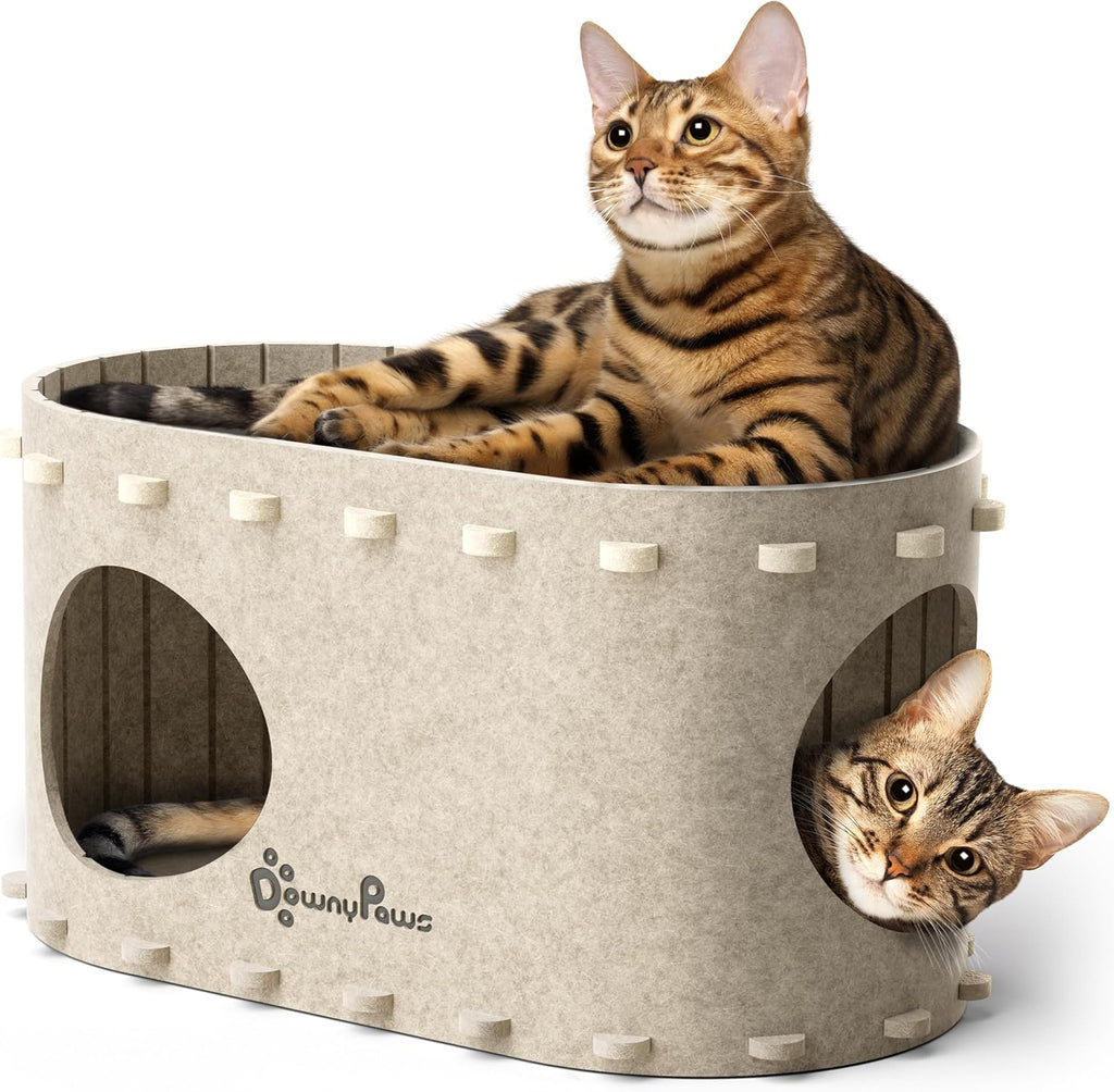 Cat House for Indoor Cats, Cat Bed Cave for Multiple & Large Cats up to 22 Lbs, Scratch Resistant, Cream