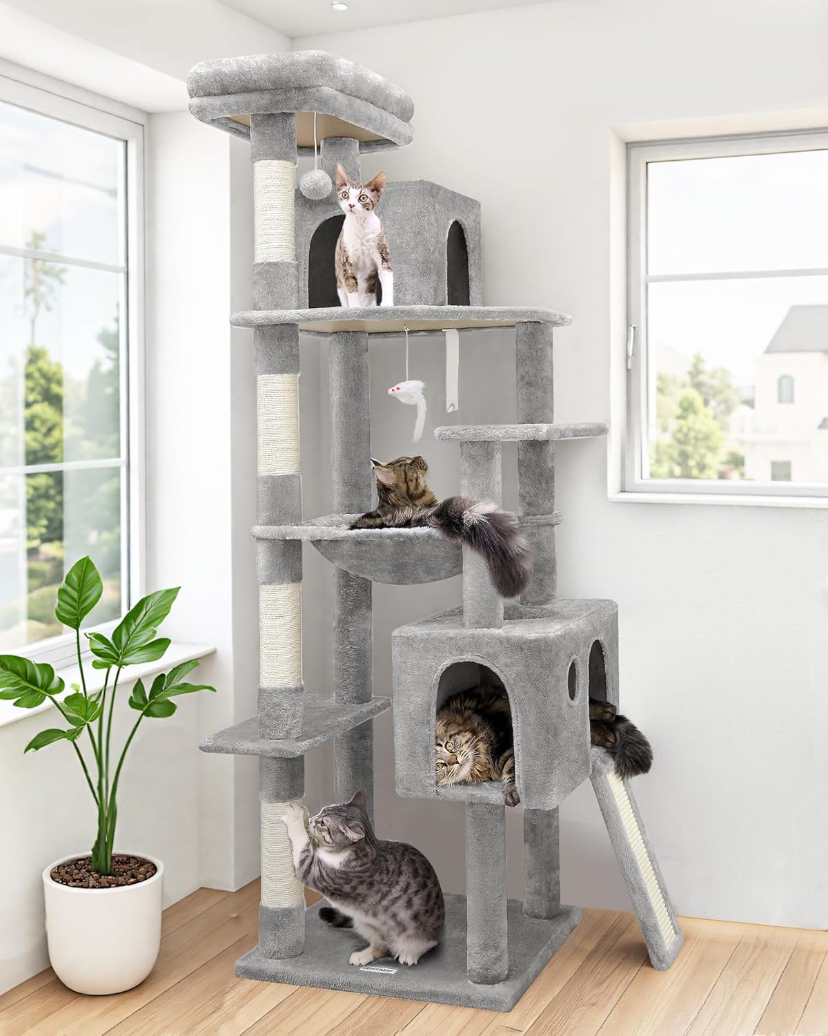 Heavy Duty Cat Tree, 70 Inch Sturdy Cat Tree for Indoor Cats Extra Large Cat Tower with Scratching Post, Light Grey