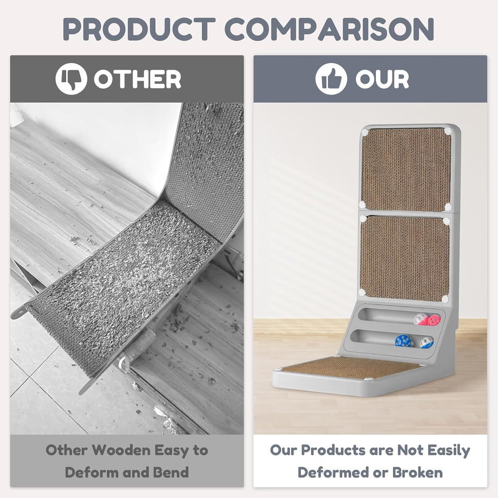 Cat Scratching Post Cat Scratching Board,2-In1 L Shaped Cats Cardboard Scratcher with Box, Kitten, Pad for Indoor Cats Grey