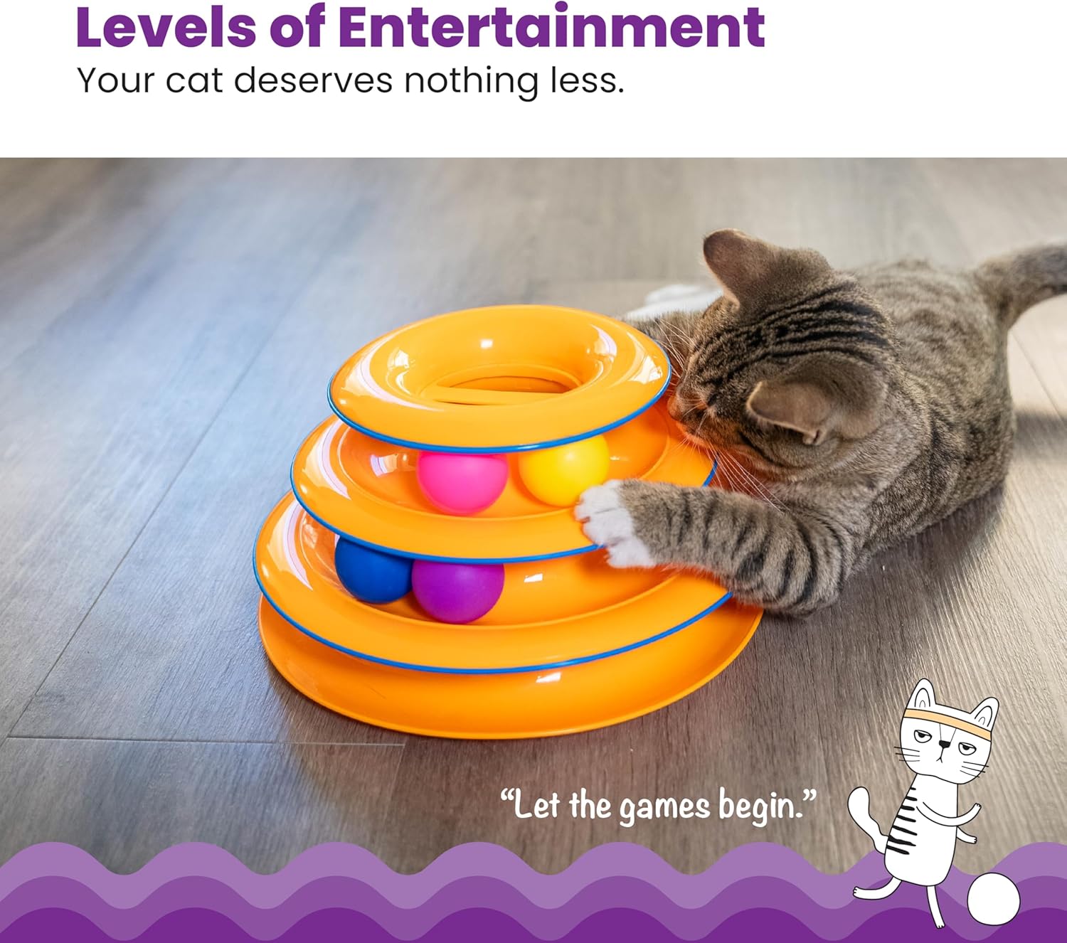 Tower of Tracks 3-Level Cat Track Toy with 6 Balls, Interactive Toy for Indoor Cats, Orange