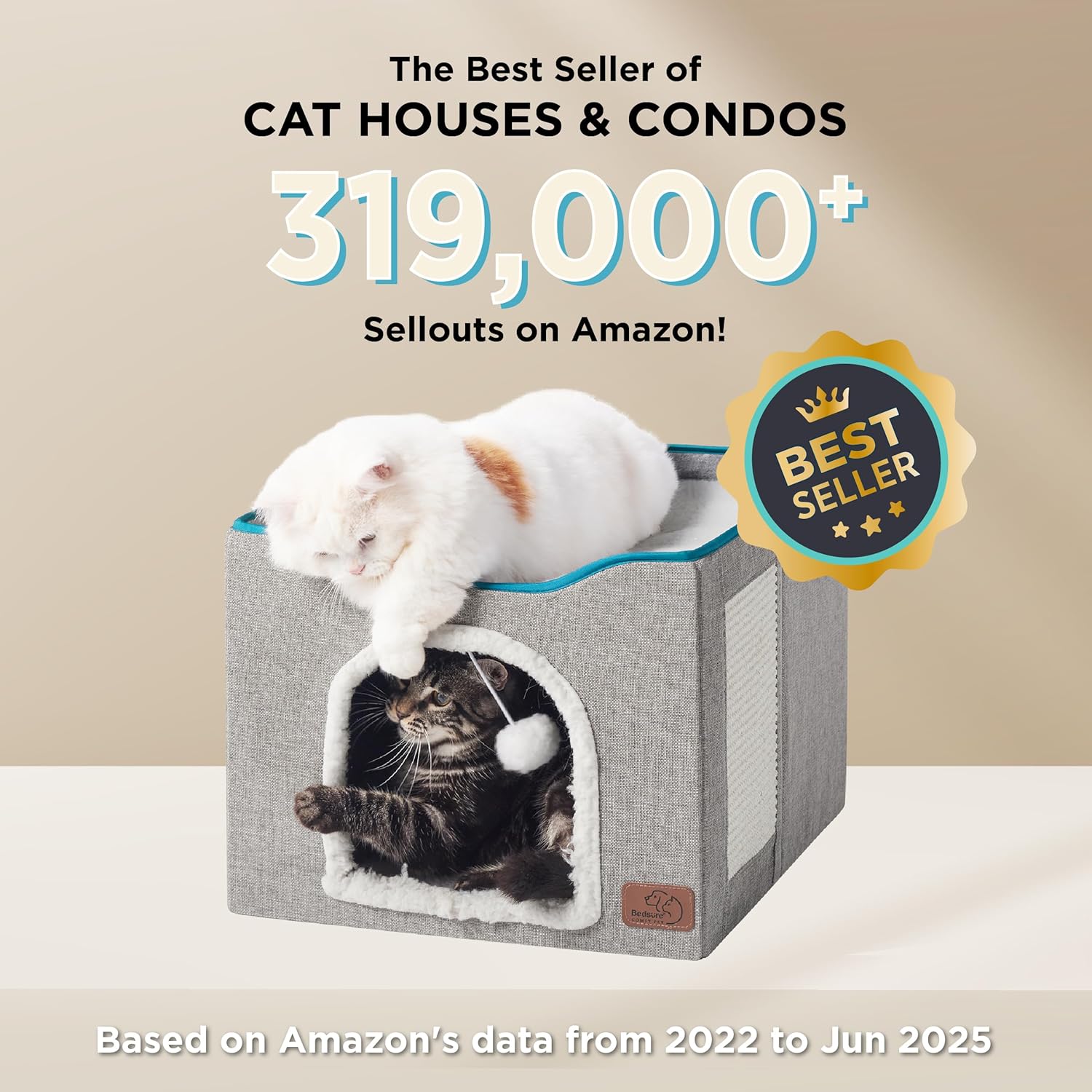 Cat Beds for Indoor Cats - Large Cat Cave for Pet Cat House with Scratch Pad, Foldable Cat Hideaway, Grey