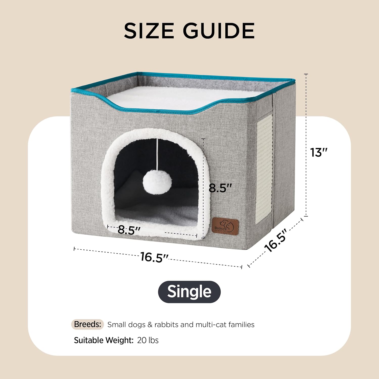 Cat Beds for Indoor Cats - Large Cat Cave for Pet Cat House with Scratch Pad, Foldable Cat Hideaway, Grey