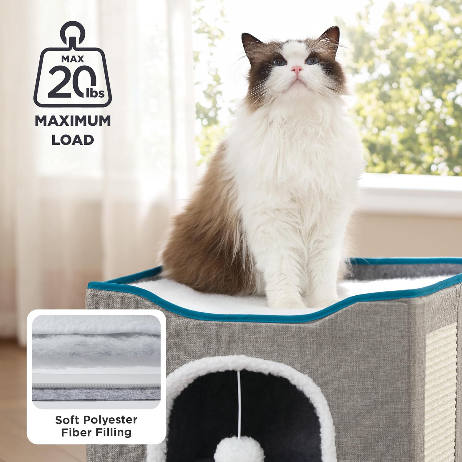 Cat Beds for Indoor Cats - Large Cat Cave for Pet Cat House with Scratch Pad, Foldable Cat Hideaway, Grey