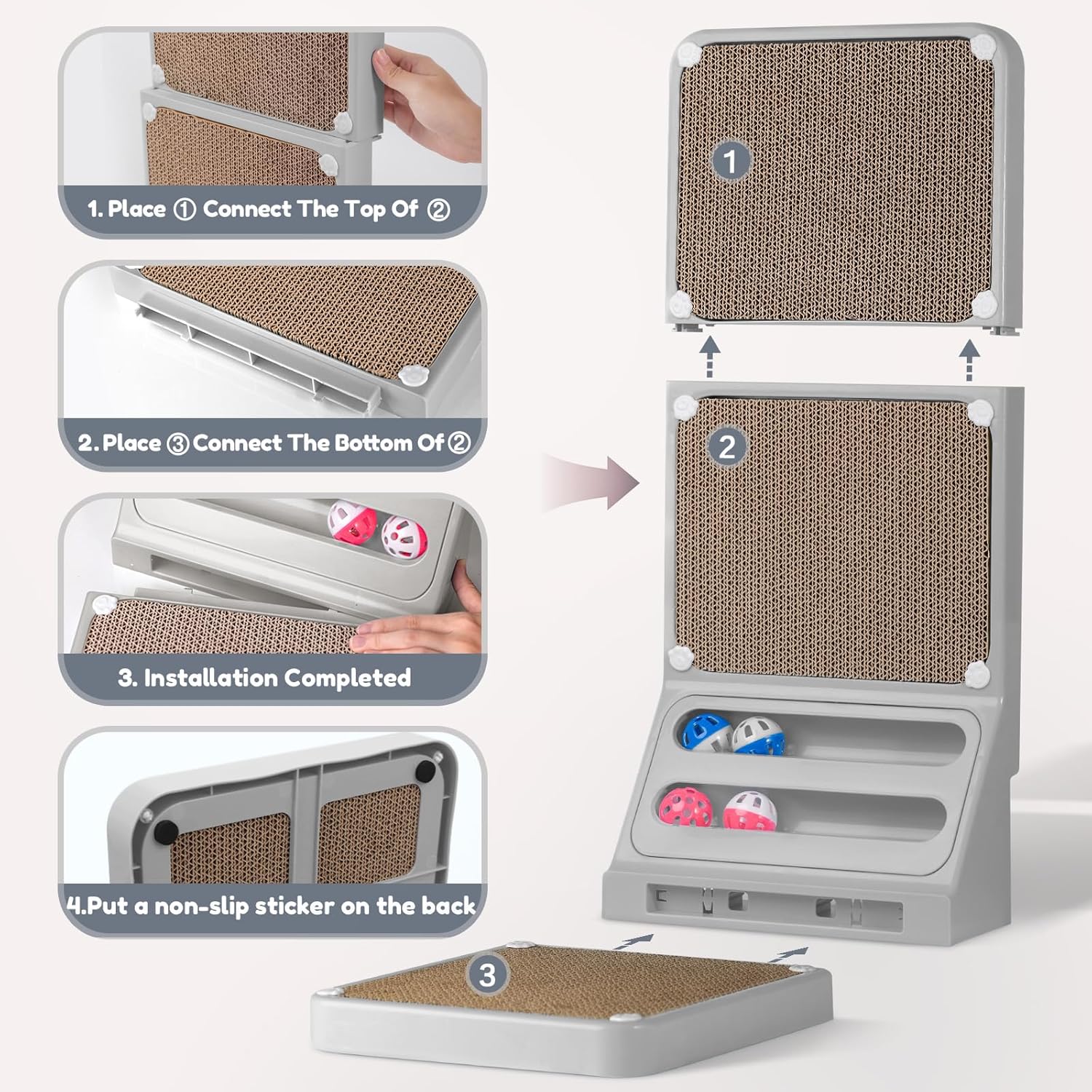 Cat Scratching Post Cat Scratching Board,2-In1 L Shaped Cats Cardboard Scratcher with Box, Kitten, Pad for Indoor Cats Grey