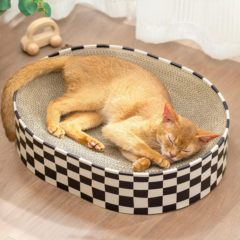 Cat Scratcher Cardboard,2 in 1 Oval Cat Scratch Pad Bowl for Indoor Kitty Grinding Claw, Beds&Furniture Protector for Couch&Carpets&Sofas