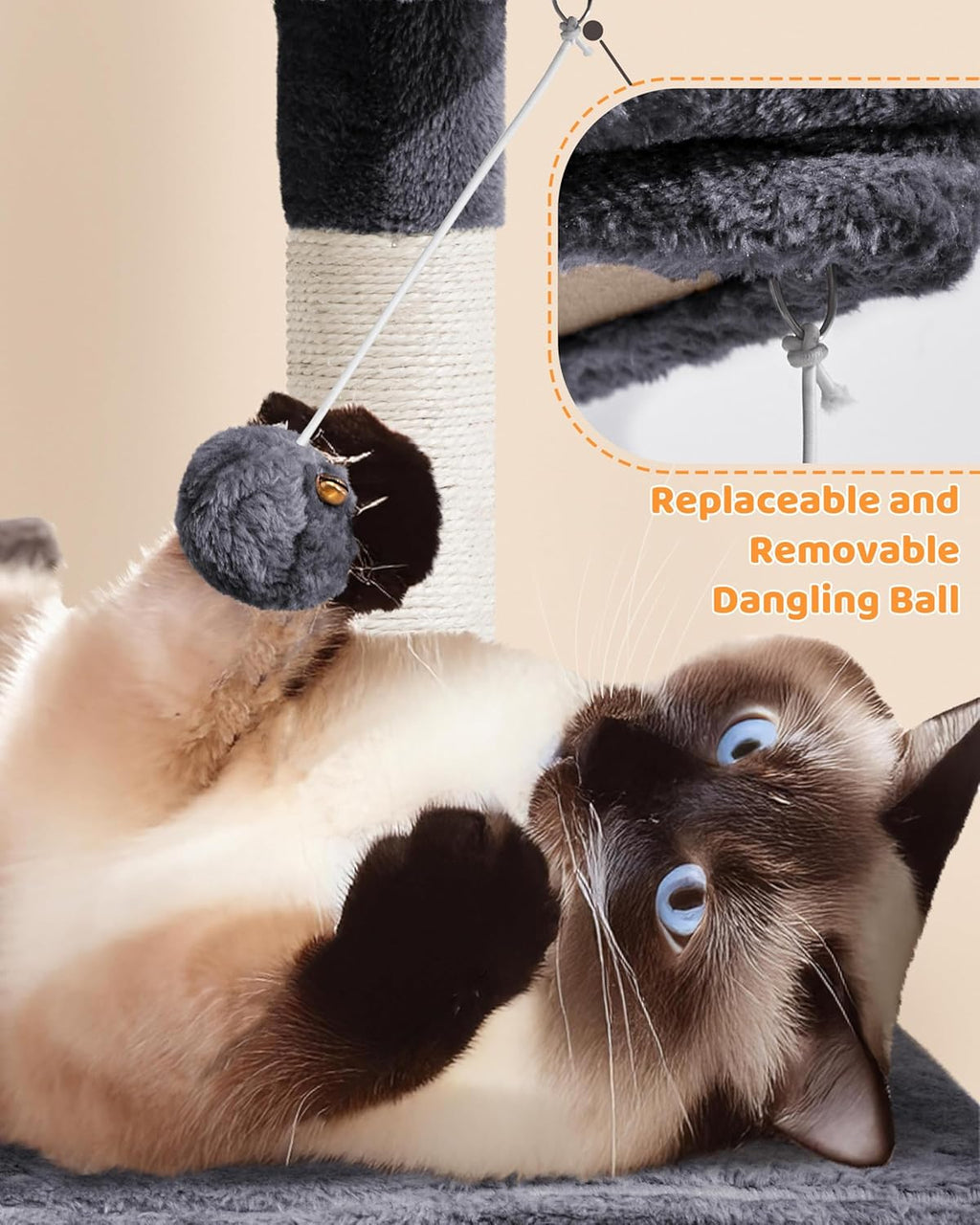 Large Multi-Level Cat Tree, 63 Inches Tall with Sisal-Covered Scratching Posts, Condo, and Hammock.