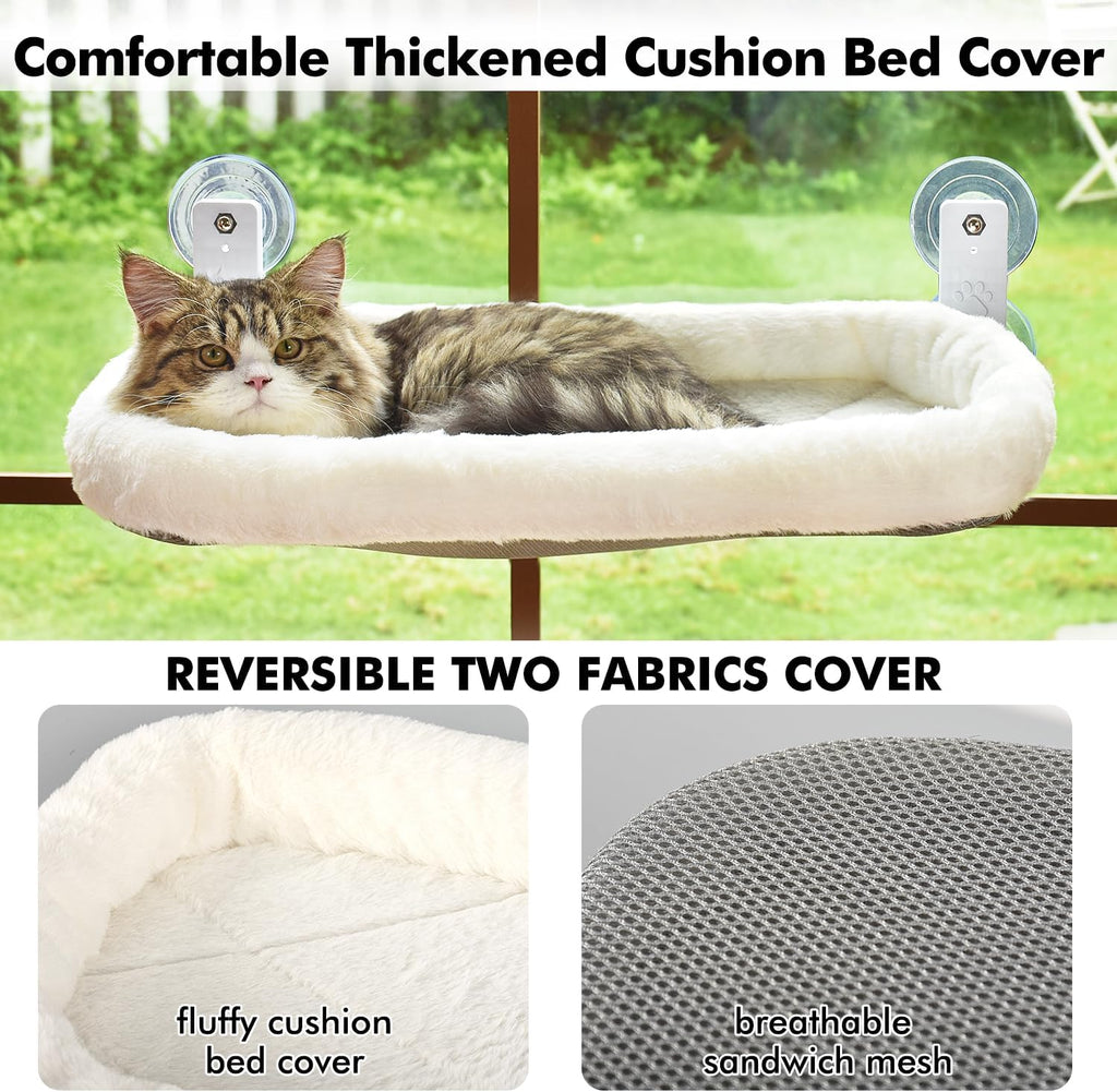 Cordless Cat Window Perch, Window Hammock for Cats with 4 Strong Suction Cups, Solid Metal Frame and Soft Cover, Indoor Cat Bed