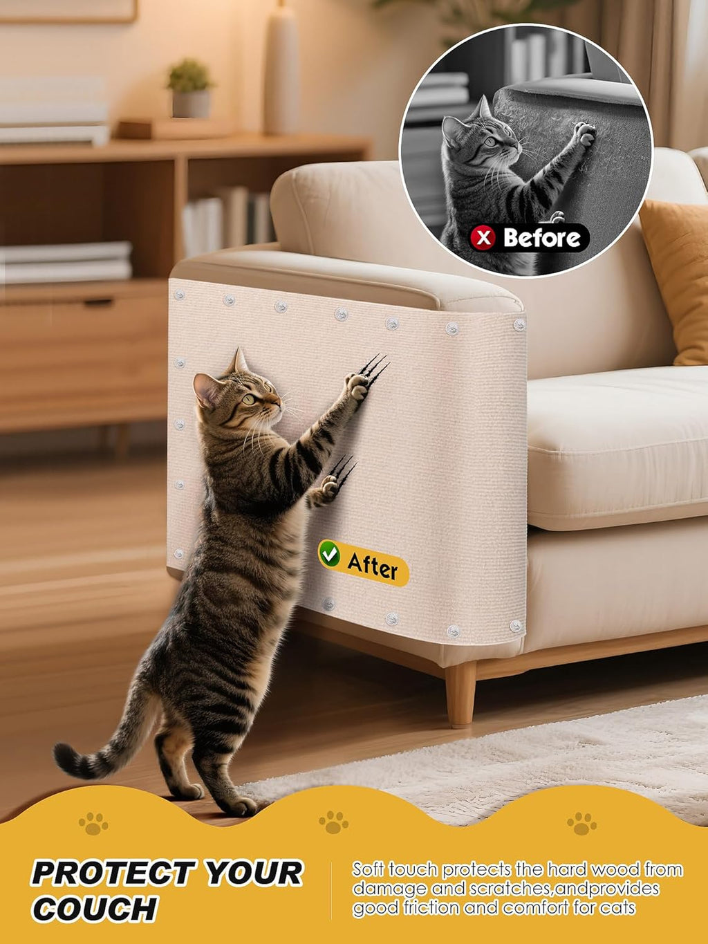 78.7"X15.8" Cat Scratch Mat, Trimmable Self-Adhesive Carpet, DIY Climb Cat Scratcher for Furniture Couch or Wall Protector, (Beige)