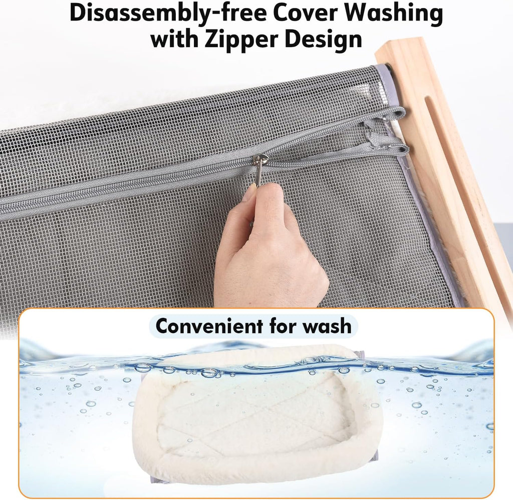 Cat Sill Window Perch Sturdy Hammock Window Seat with Cushion Bed Cover, Wood & Metal Frame for Large Cats