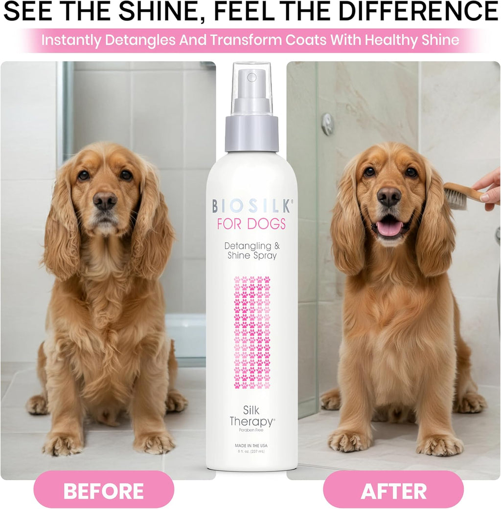 for Dogs Silk Therapy Detangling plus Shine Mist for Dogs | Best Detangling Spray for All Dogs & Puppies for Shiny Coats and Dematting | 8 Oz Bottle (Packaging May Vary)