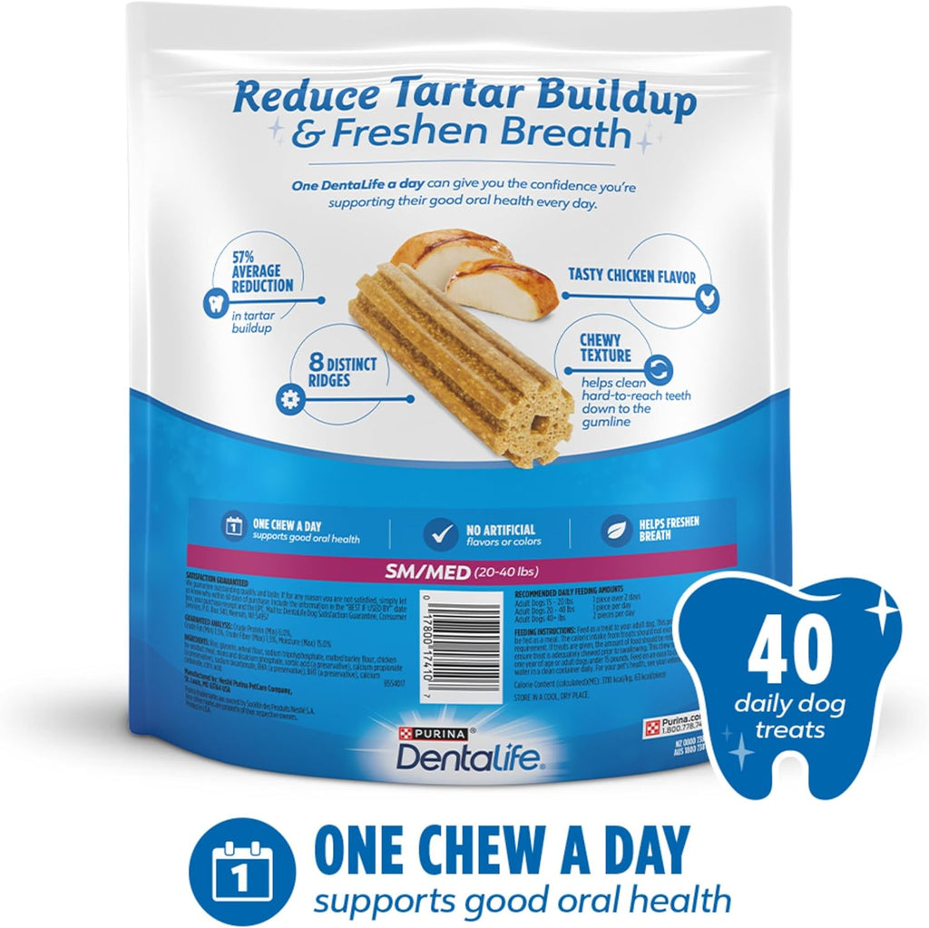 Daily Oral Care Dog Treats for Small and Medium Dogs, Chewy Dental Treat to Freshen Breath and Fight Tartar, Chicken Flavor - 40 Ct. Pouch