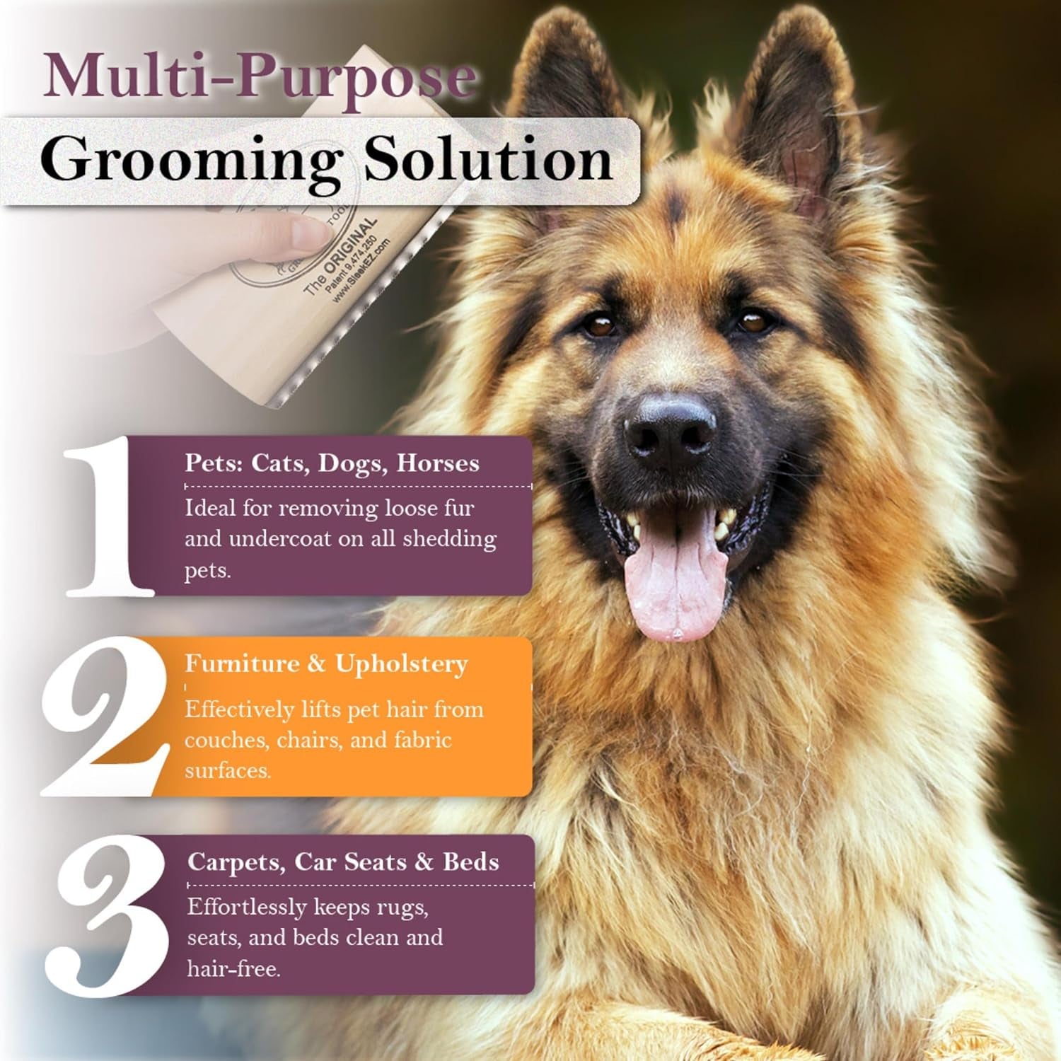 Dog Brush for Shedding & Dog Grooming Supplies | Pet Hair Removal Tool | Great for All Fur Types | for Short, Medium, & Long Hair Pets | Reduces Shedding by 95% | Made in USA | 1 Pack | 5 Inch