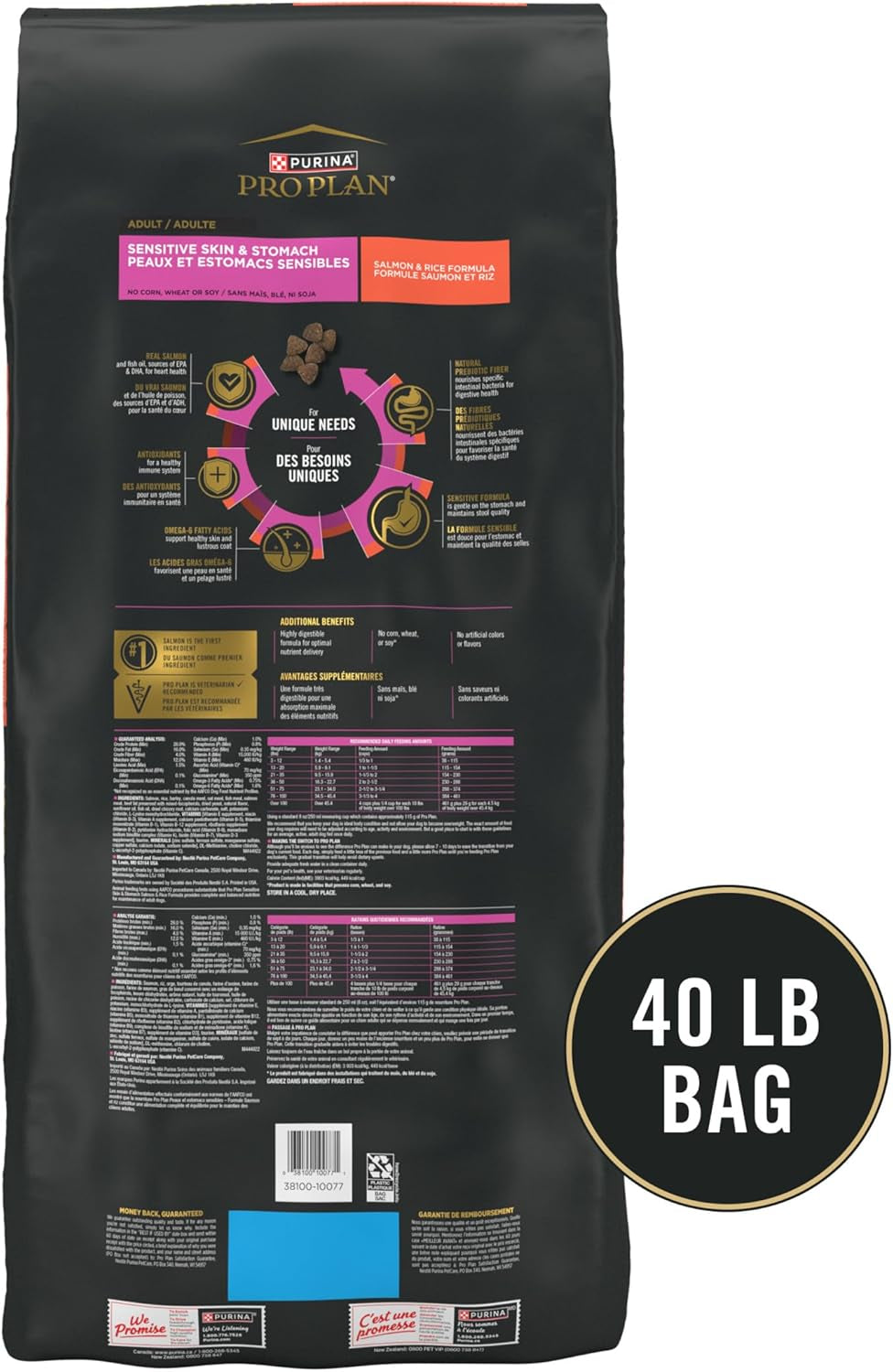 Sensitive Skin and Stomach Dog Food Dry, Adult Salmon & Rice Formula, Digestive Health - 40 Lb. Bag