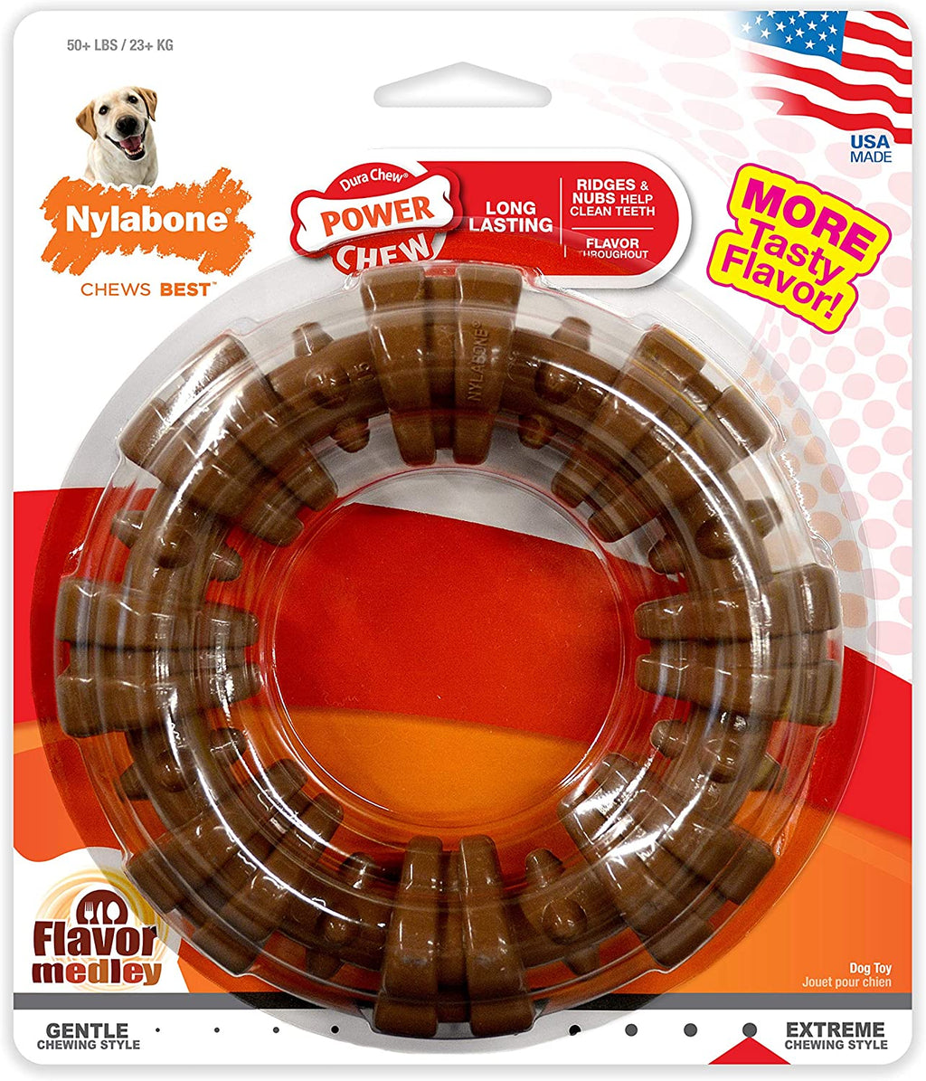 Textured Ring Power Chew Toy for Large Dogs, Tough Dog Toys Durable Design, Dog Toys for Extreme Chewers, Flavor Medley, X-Large - 50+ Lbs (1 Count)