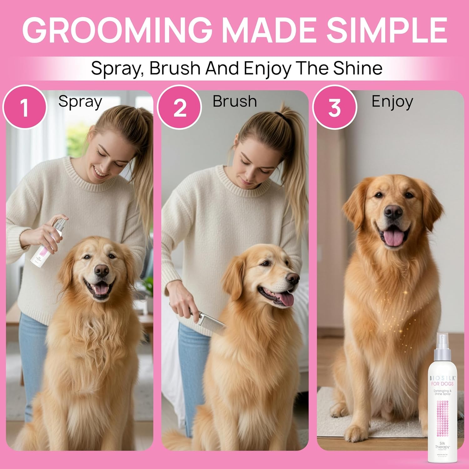 for Dogs Silk Therapy Detangling plus Shine Mist for Dogs | Best Detangling Spray for All Dogs & Puppies for Shiny Coats and Dematting | 8 Oz Bottle (Packaging May Vary)