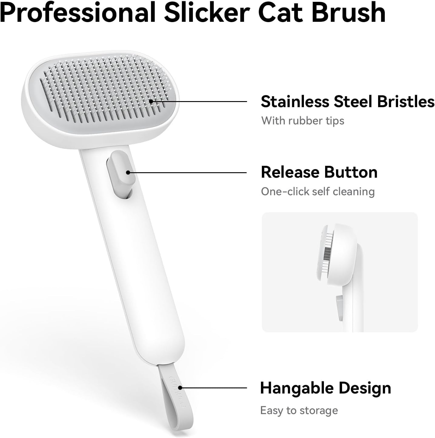 Cat Brush for Shedding, Cat Brushes for Indoor Cats, Cat Brush for Long or Short Haired Cats, Cat Hair Brush Cat Grooming Deshedding Brush for Dog Kitten Rabbit Massage Removes Loose Fur, White