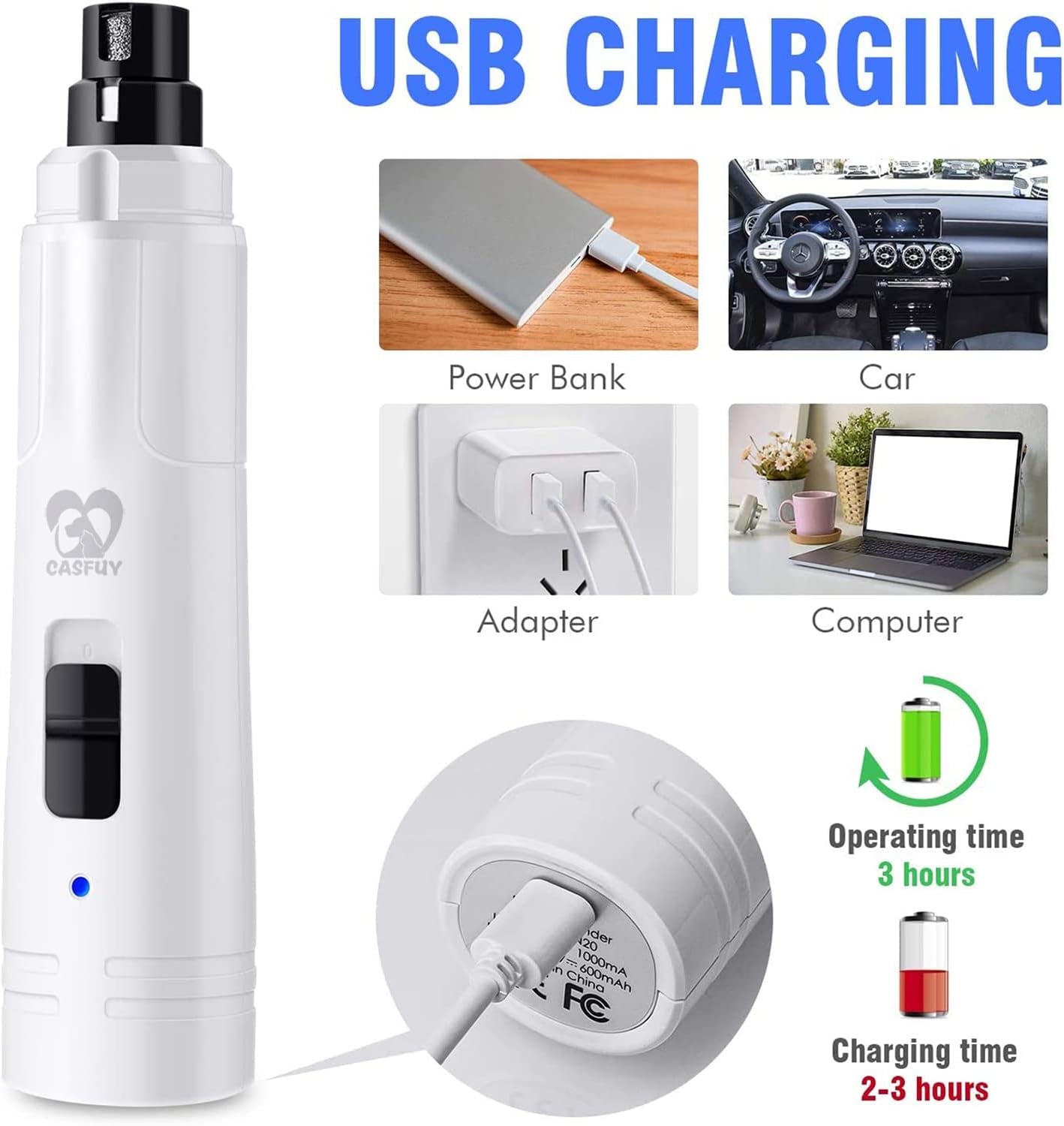 Dog Nail Grinder with LED Light - Upgraded 2-Speed Electric Pet Nail Trimmer Powerful Painless Paws Grooming & Smoothing for Small Medium Large Dogs & Cats (White)