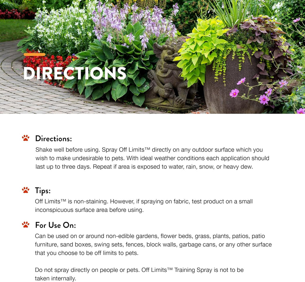 off Limits Pet Training Spray for Dogs & Cats – Deters Pets from Outdoor Areas – Includes Herbal Extracts – Non-Staining Sprays for Training Pets – 32 Fl. Oz.