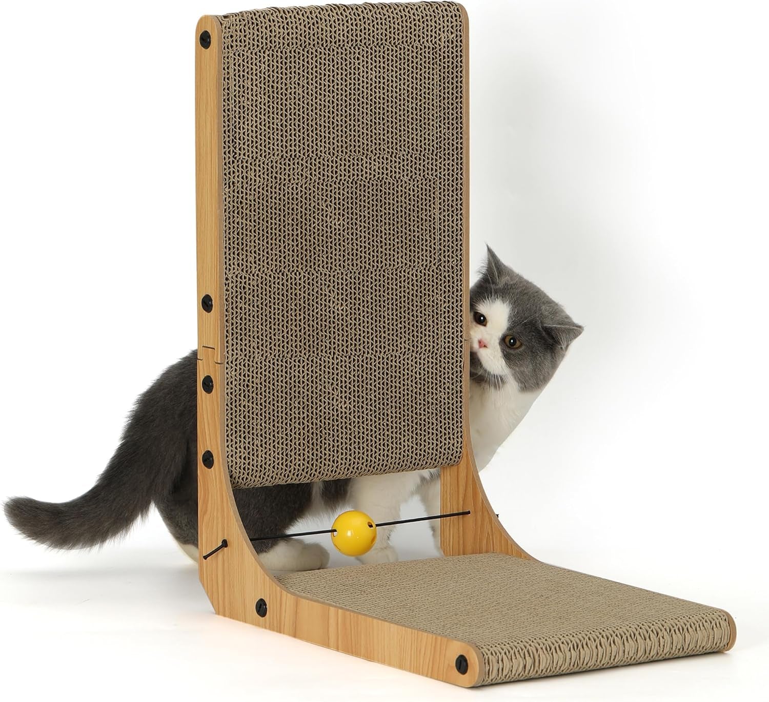 Cat Scratcher, 18.9 Inch L Shape Cat Scratch Pad, Vertical Cat Scratcher Wall Mounted, Cat Scratching Cardboard with Ball Toy for Indoor Cats