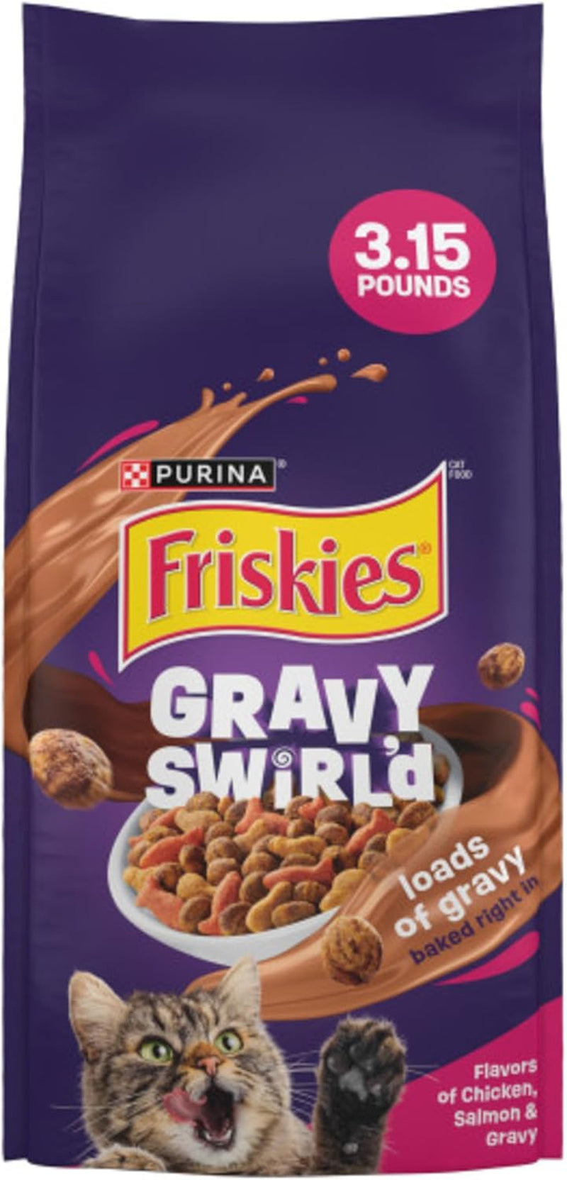 Purina  Dry Cat Food Gravy Swirl'D with Flavors of Chicken, Salmon and Gravy - 3.15 Lb. Bag