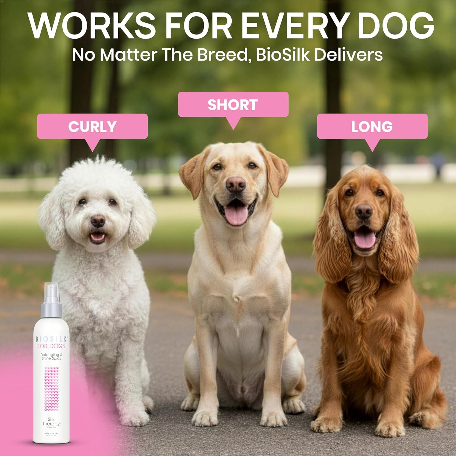 for Dogs Silk Therapy Detangling plus Shine Mist for Dogs | Best Detangling Spray for All Dogs & Puppies for Shiny Coats and Dematting | 8 Oz Bottle (Packaging May Vary)