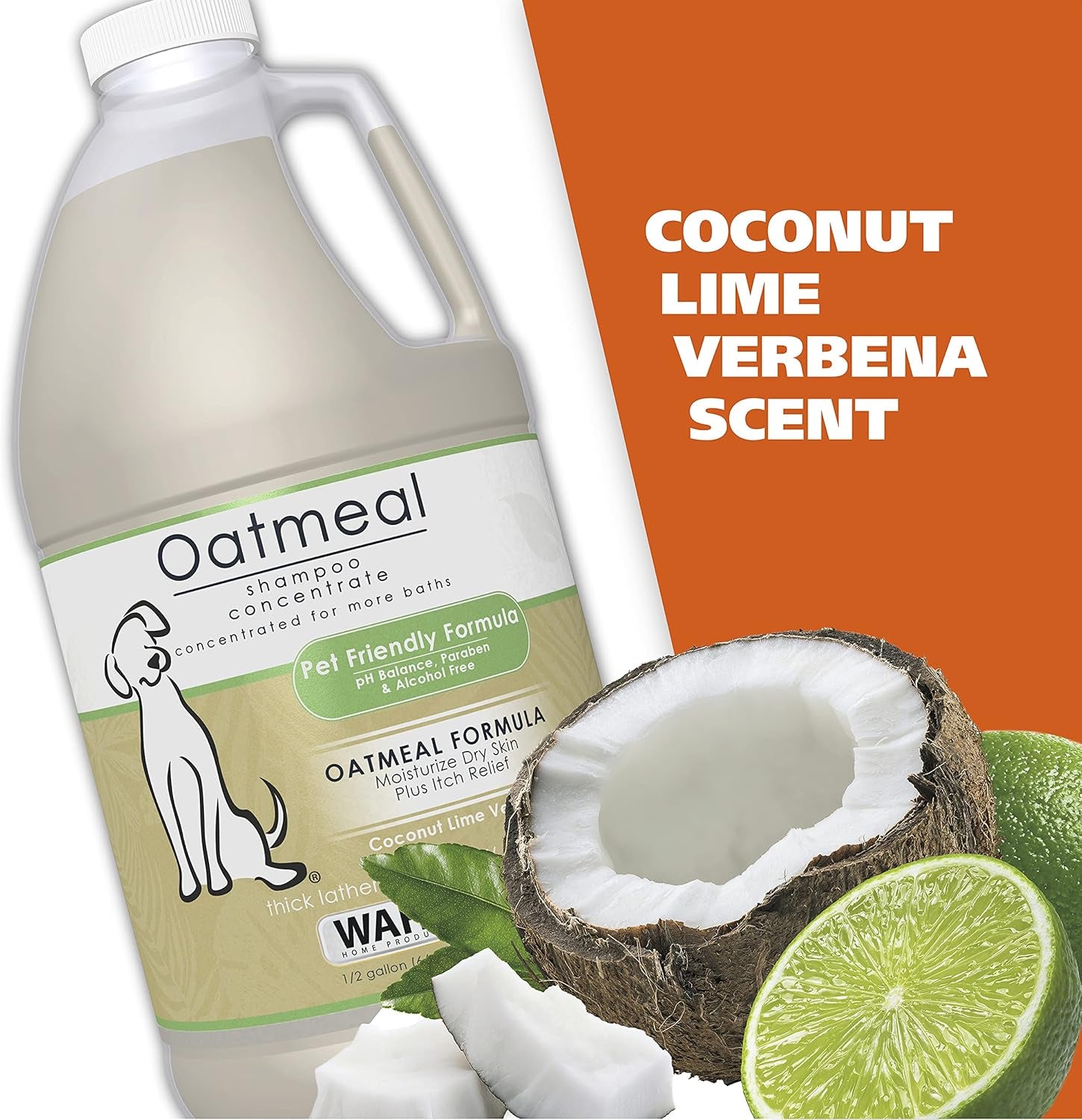 USA Dry Skin & Itch Relief Pet Shampoo for Dogs – Oatmeal Formula with Coconut Lime Verbena Scent - 64 Oz - Model 821004-050