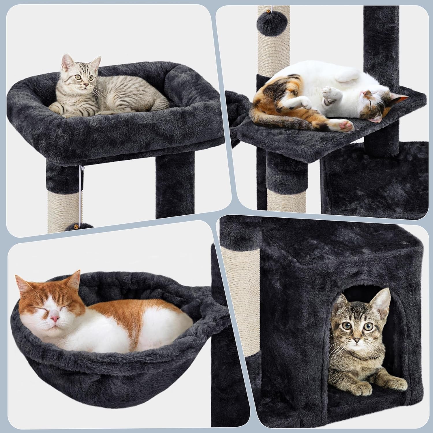 34In Cat Tree Cat Tower Scratching Posts Modern Bed Cat Furniture for Indoor Cats and Kittens as Pet House Activity Center with Warm Condo, Fluffy Nest, Large Platform, Comfy Basket