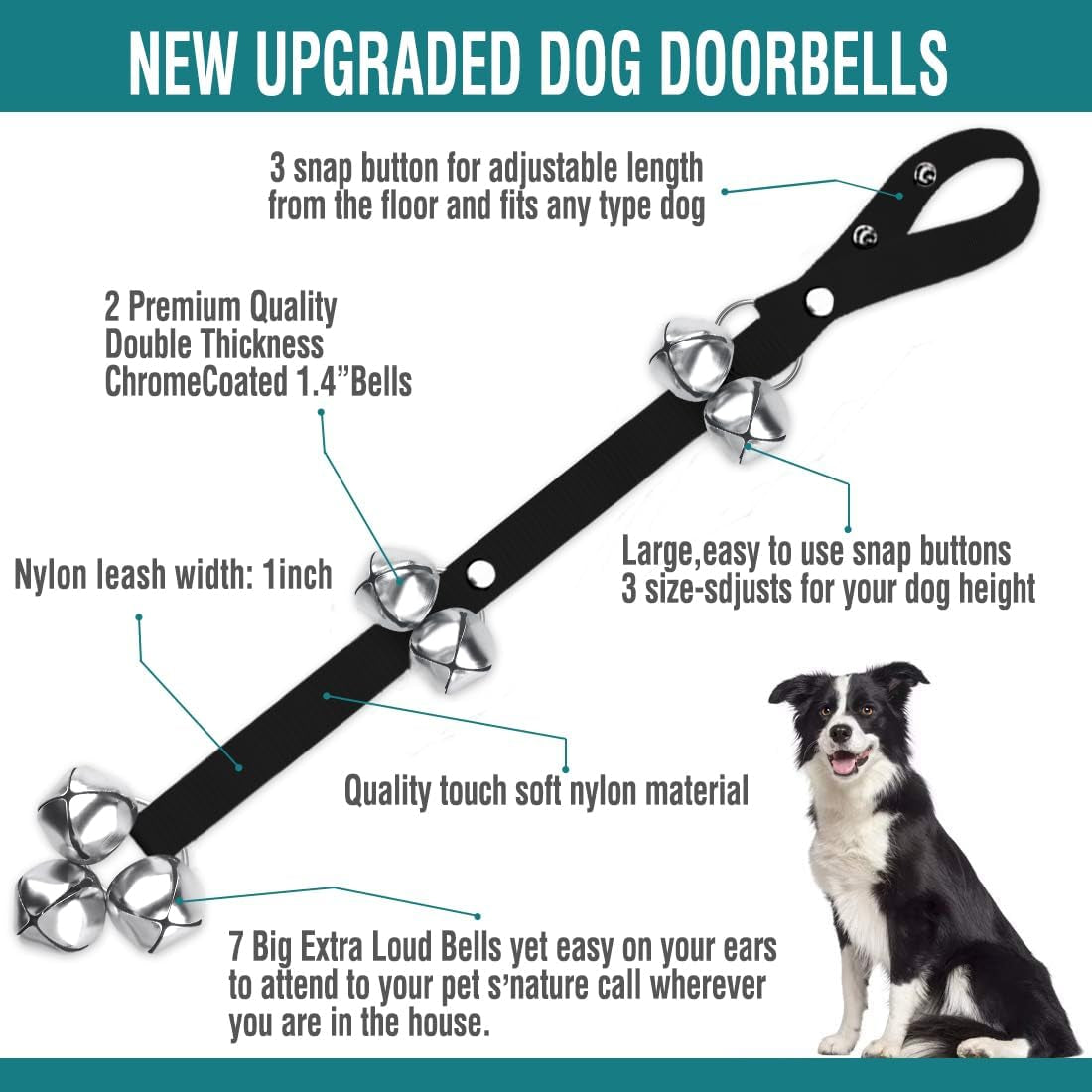 Dog Doorbells Premium Quality Training Potty Great Dog Bells Adjustable Door Bell Dog Bells for Potty Training Your Puppy the Easy Way - 7 Extra Large Loud 1.4 Doorbells